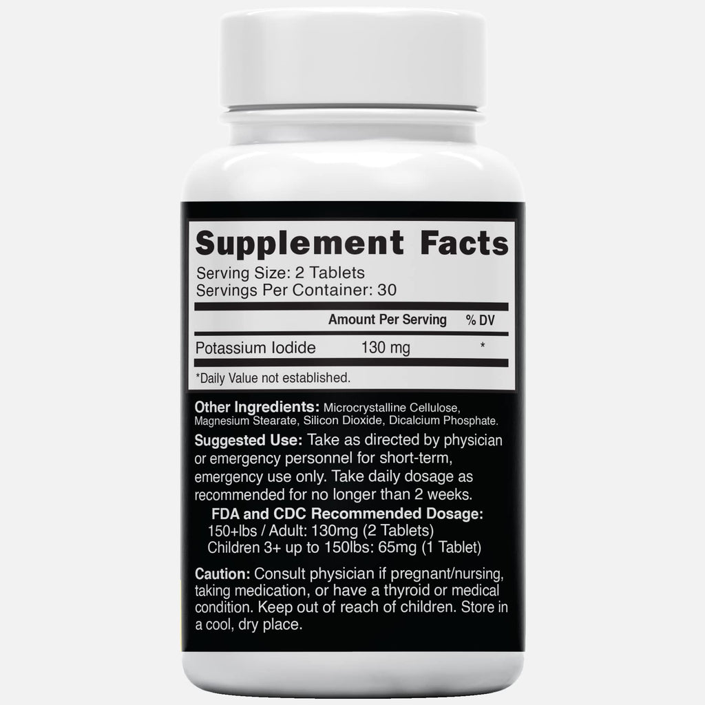 Potassium Iodide Tablets 130 mg (Pack of 2) - (120 Tablets) 10 Year Shelf-Life EXP 2034 to 2035 - Ki Pills - Yoduro de potasio - Nutri Supplements