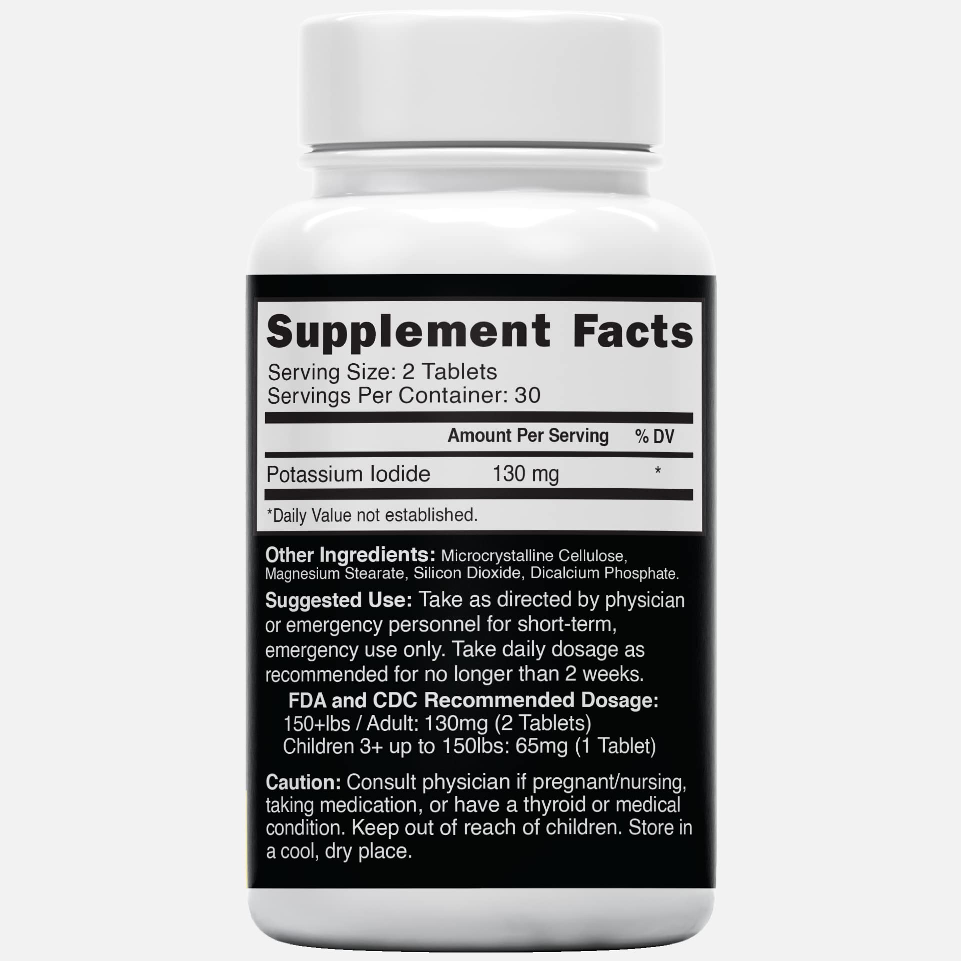 Potassium Iodide Tablets 130 mg (Pack of 2) - (120 Tablets) 10 Year Shelf-Life EXP 2034 to 2035 - Ki Pills - Yoduro de potasio - Nutri Supplements