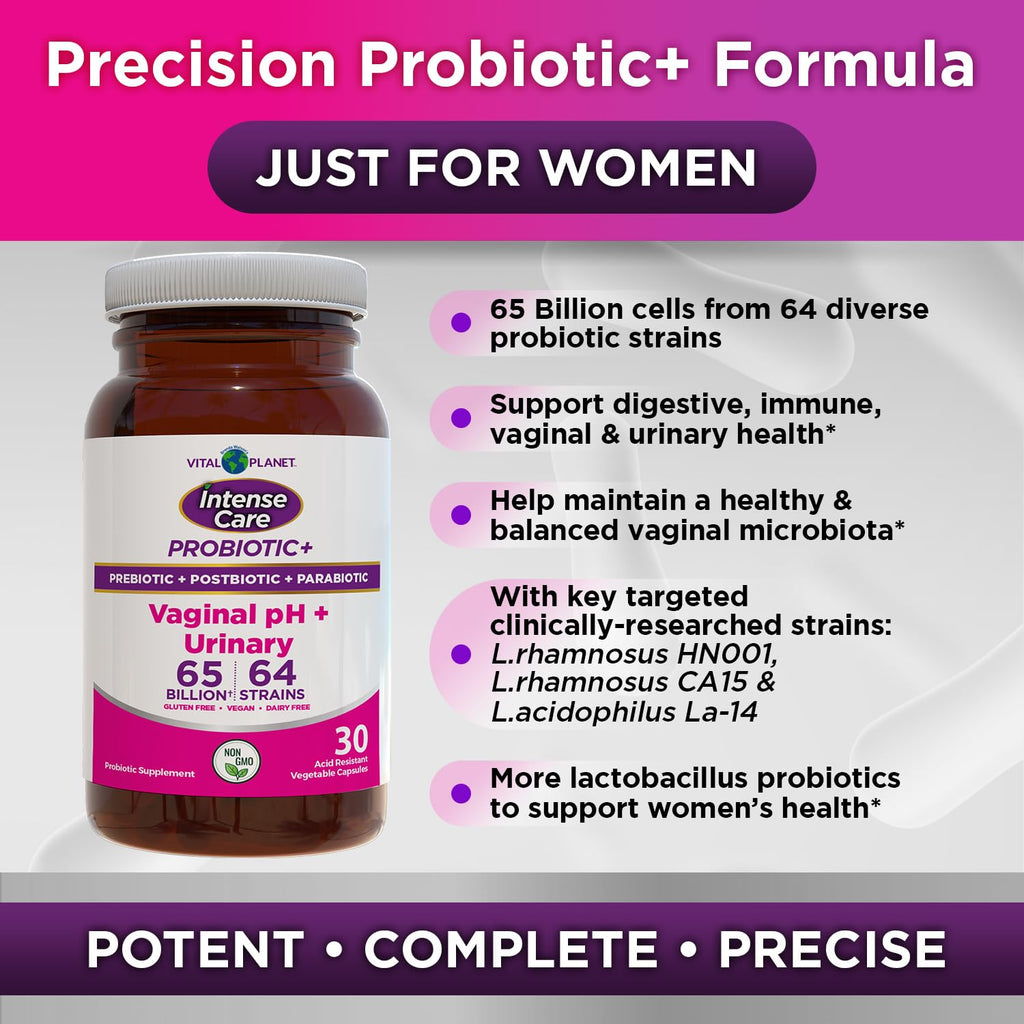 Vital Planet - Intense Care Vaginal pH & Urinary Probiotics, Prebiotics, Postbiotics, Parabiotics, 4-in-1 Refrigerated Supplement for Adults, 65 Billion CFU, 64 Strains, Digestive and Immune, 30 ct Vital Planet Au supplements