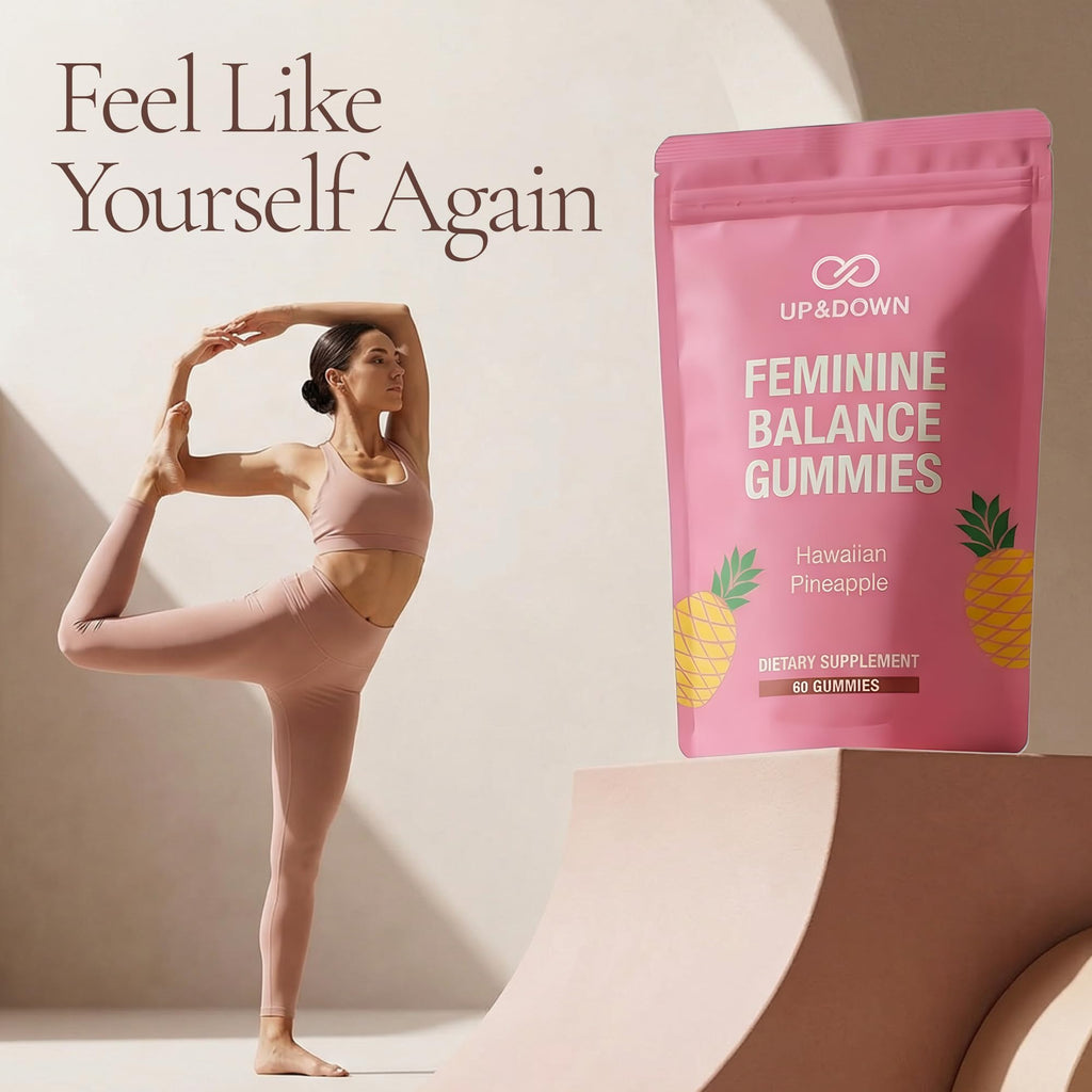 Up&Down Supplements Premium Feminine Balance Gummies for Women | PMS Relief, Mood & Cycle Support | Pineapple + Vitamin C | Ashwagandha & Chasteberry | Vegan, Non-GMO, Gluten Free | 60 Gummies Up&Down Supplements Au supplements