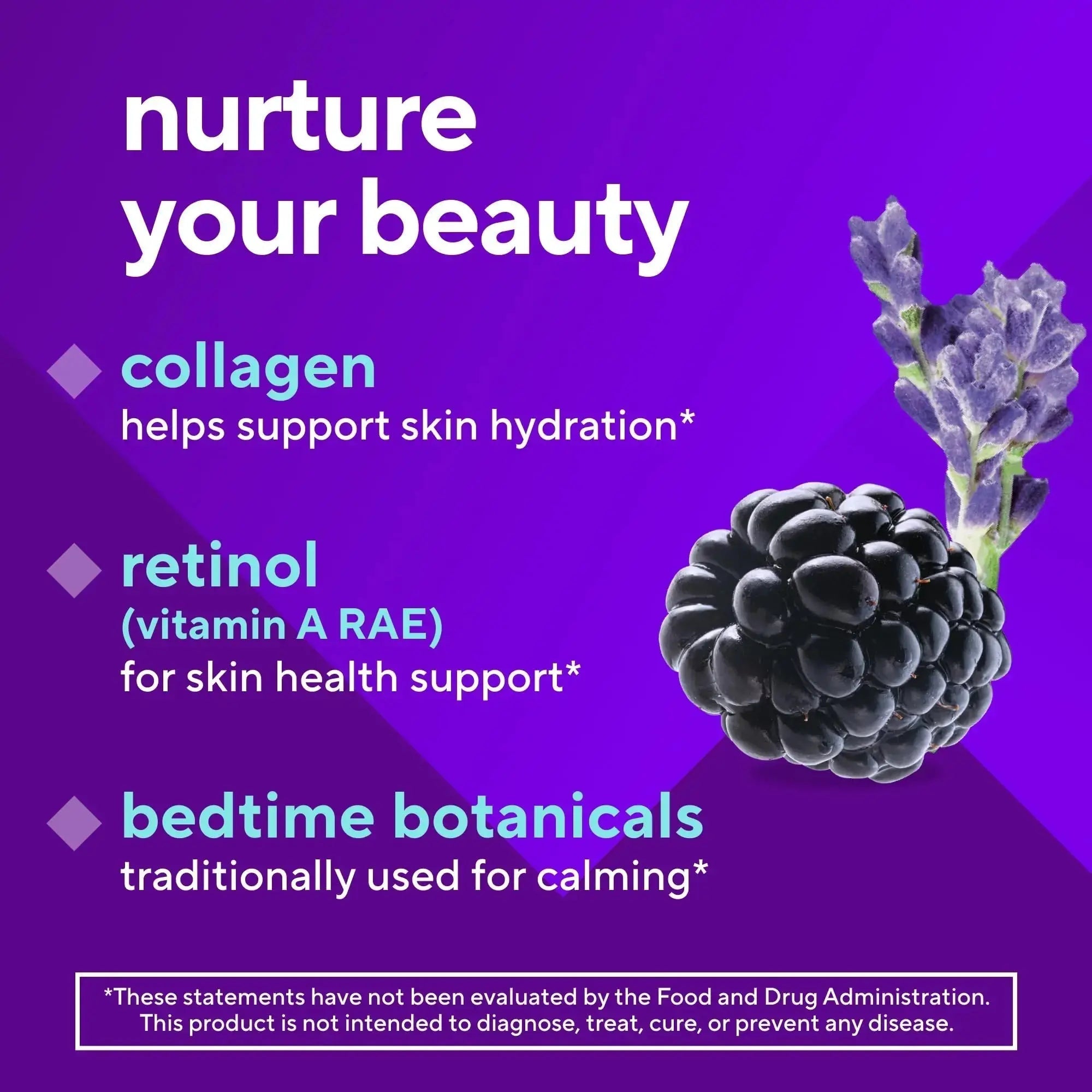 vitafusion Nighttime Skin Support (1), Beauty Supplement with Retinol (Vitamin A RAE), Collagen & Bedtime Botanicals Vitafusion Au supplements