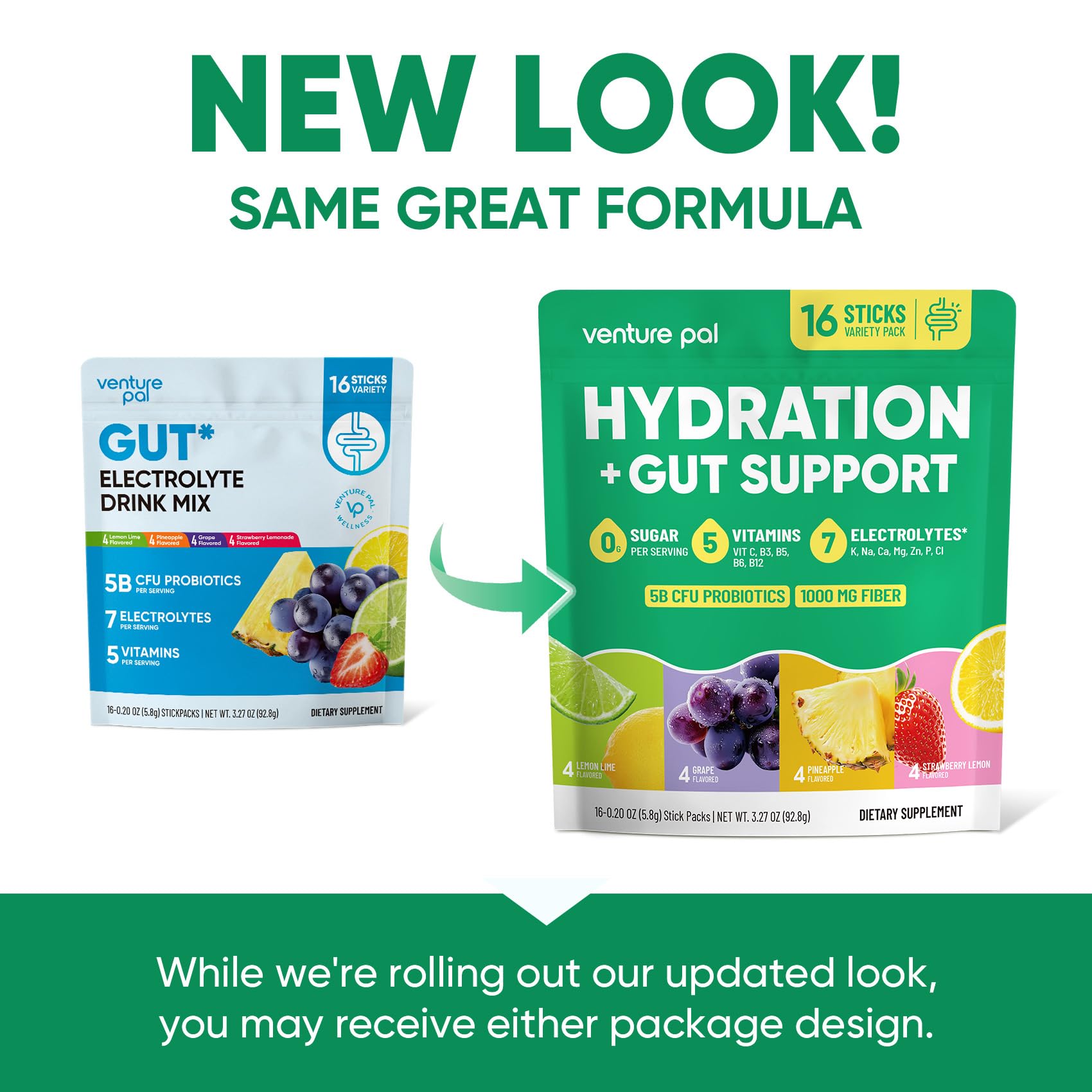 Venture Pal 2-in-1 Hydration Packets + Gut Health Electrolytes Powder - 7 Electrolytes & 5 Vitamins, Probiotics
