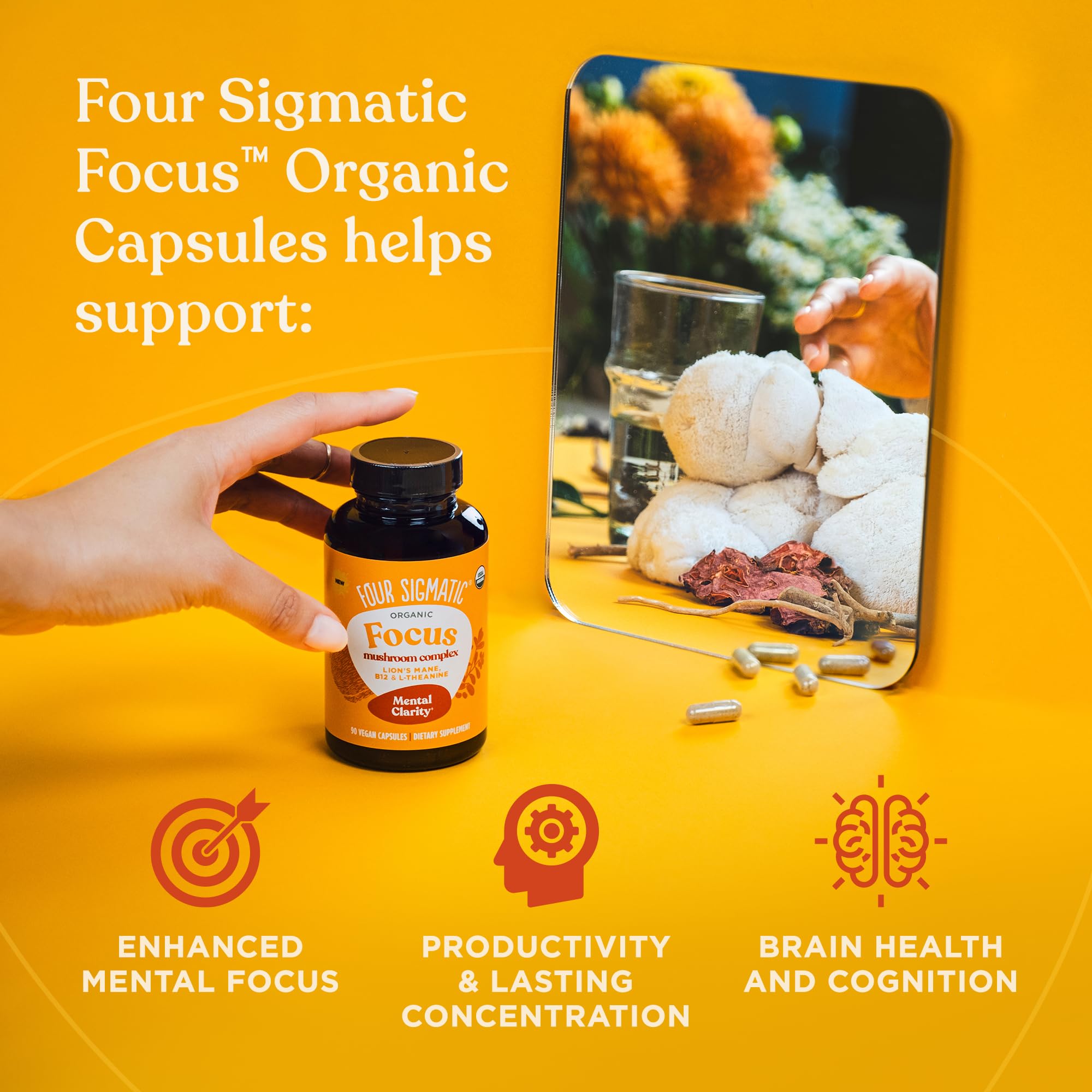 Four Sigmatic Focus Capsules | Lion's Mane Supplement Capsules | Brain Boosting Complex with Ashwagandha, Bacopa Monnieri & Rhodiola | Vegan Nootropic Adaptogen & Mushroom Supplement | 30 Servings Four Sigmatic Au supplements