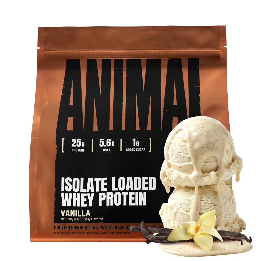 Animal Whey Isolate Protein Powder - Loaded for Pre & Post Workout Muscle Builder and Recovery with Digestive Enzymes for Men & Women - 25g Protein, Great Taste, Low Sugar - Vanilla 2 lbs