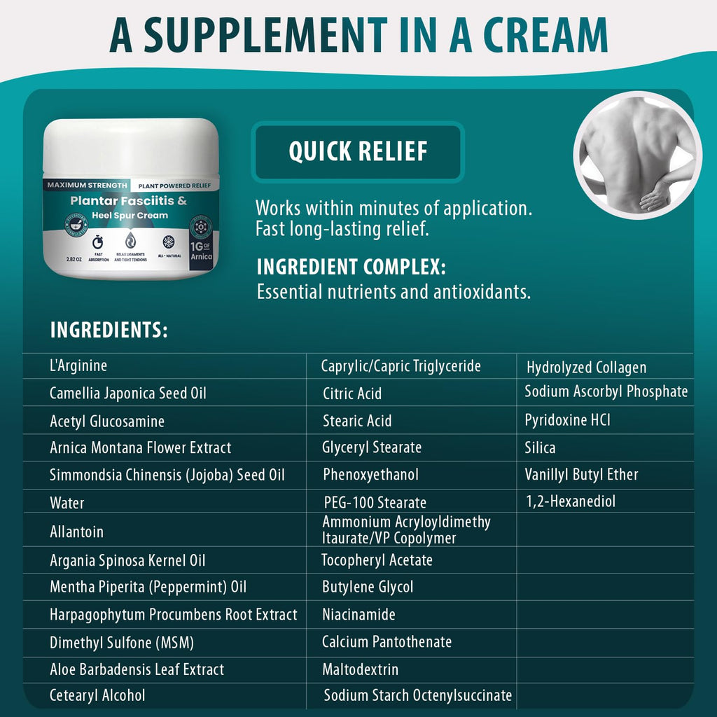 M PAIN MANAGEMENT TECHNOLOGIES Plantar Fasciitis And Heel Spur Cream By PMT - Cream For Foot Relief. High Concentration of Arnica; Vitamin B6, MSM, Glucosamine - To Soothe and Relieve - 2.82 OZ M PAIN MANAGEMENT TECHNOLOGIES Au supplements