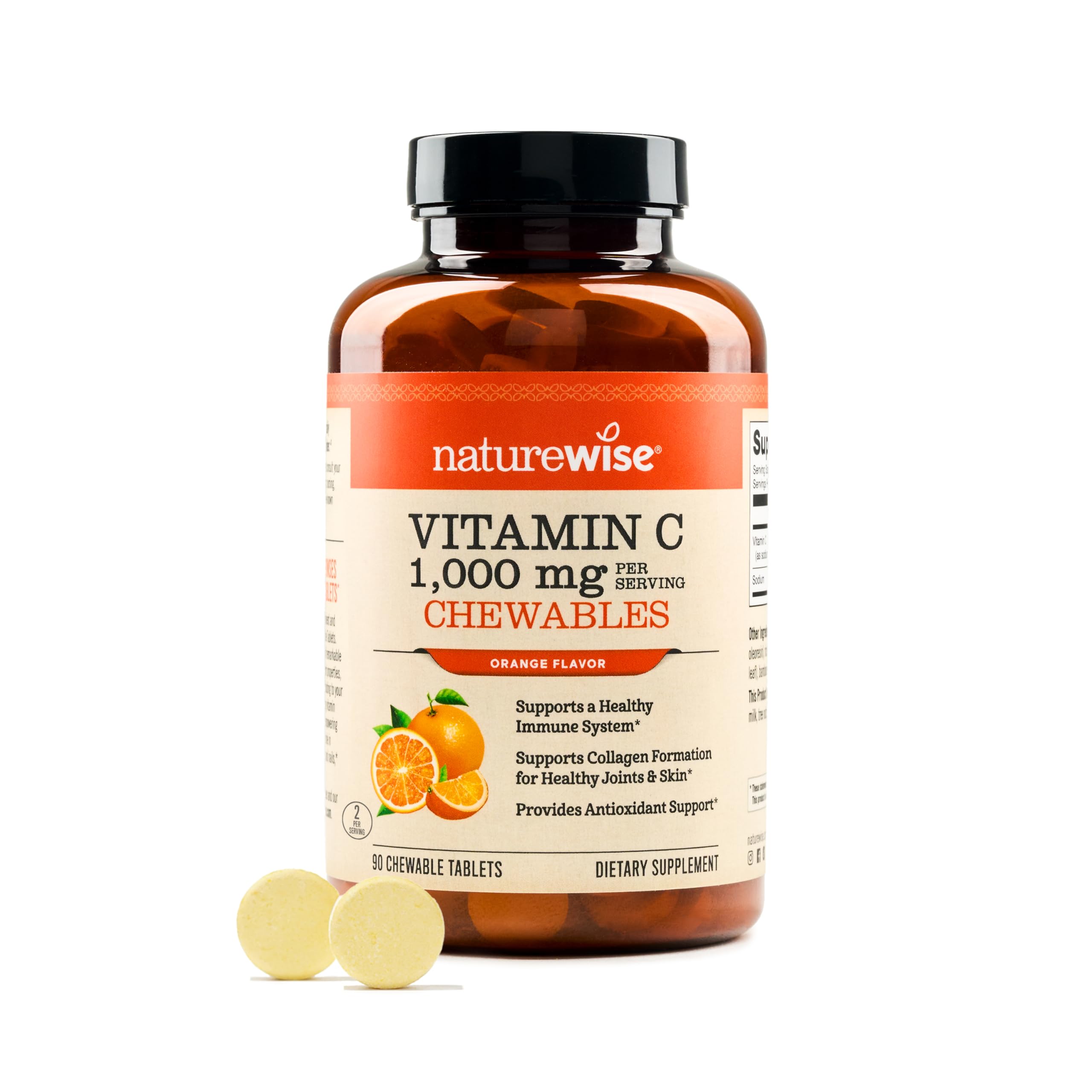 NatureWise Extra Strength Vitamin C Chewable 1000mg for Adults - Natural Orange Flavor - Immune System & Antioxidant Support - Non-GMO