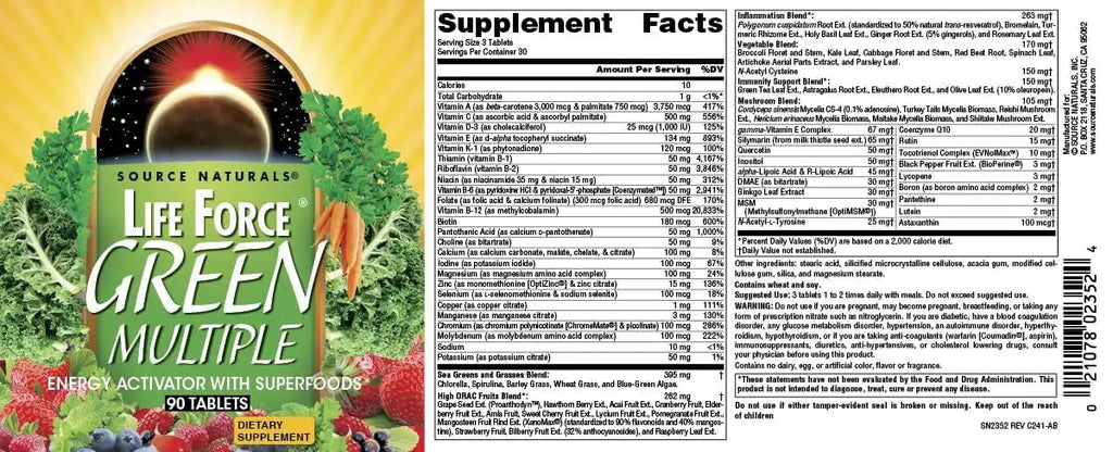 Source Naturals Life Force Green Multiple, Energy Activator with Superfoods* - 90 Tablets Source Naturals Au supplements
