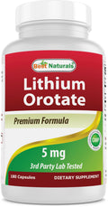 Best Naturals Lithium Orotate 5 mg 180 Capsules - Non GMO - Gluten Free