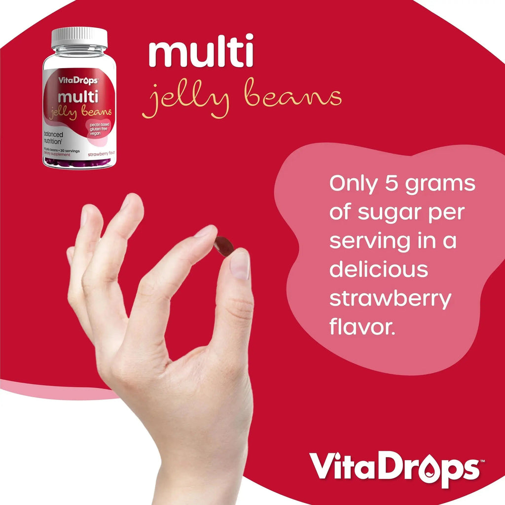 VitaDrops Multivitamin Jelly Beans, Women & Men, Source of Vitamin A C D E B-3 B-6 & Biotin, Supports Immune System, Pectin Based VitaDrops Au supplements