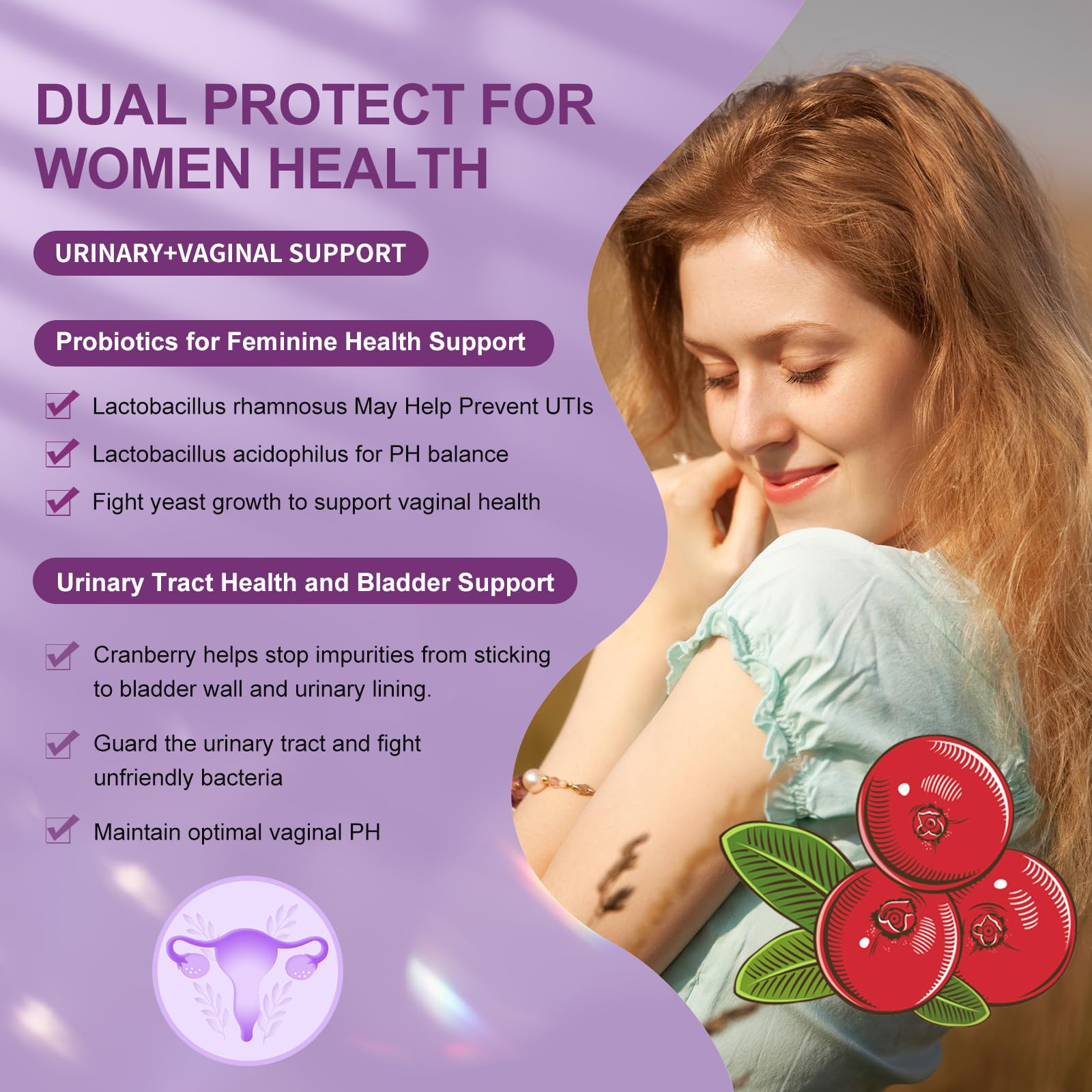 OMOGS Women's Probiotic 180 Billion CFUs 18 Strains, with Organic Prebiotics, Cranberry Extract, D-Mannose & Digestive Enzymes, for Digestive, Boost Immune,