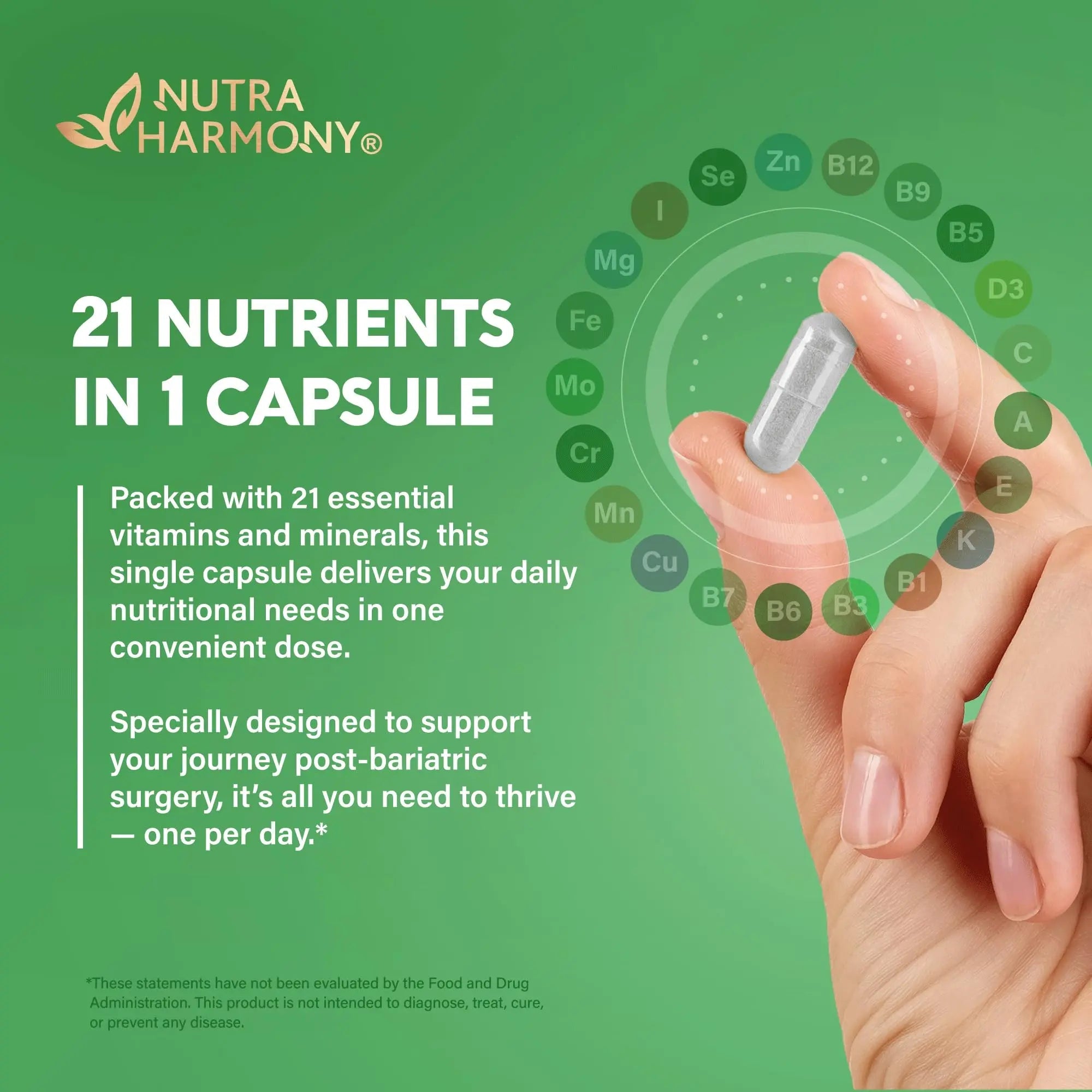 Bariatric Multivitamin - 45 mg Iron Supplements - Made in USA - for Women & Men - All-in-One, 21 Essential Vitamins - Gastric Sleeve Support NUTRAHARMONY Au supplements