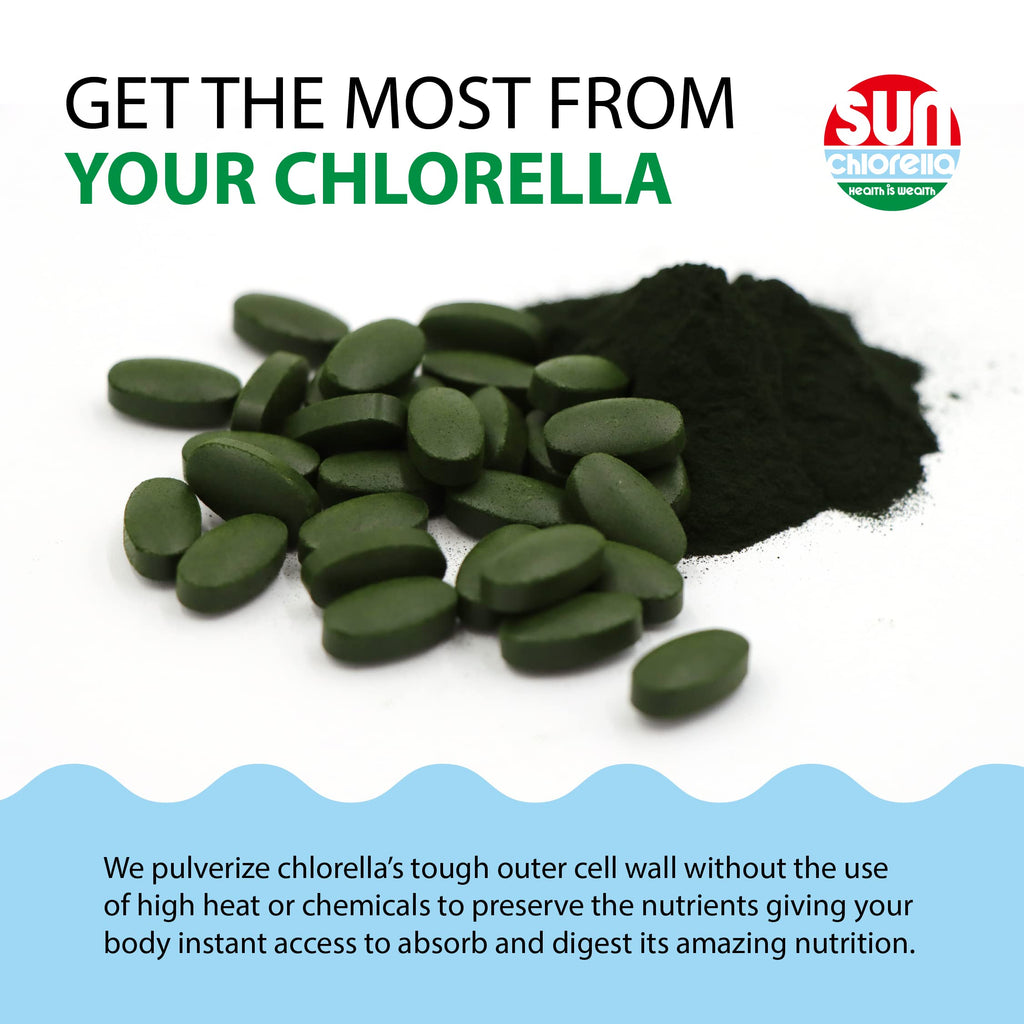 Sun Chlorella 500mg Whole Body Wellness Green Algae Superfood Supplement - Immune Defense, Gut Health, Natural Purification, Energy Boost