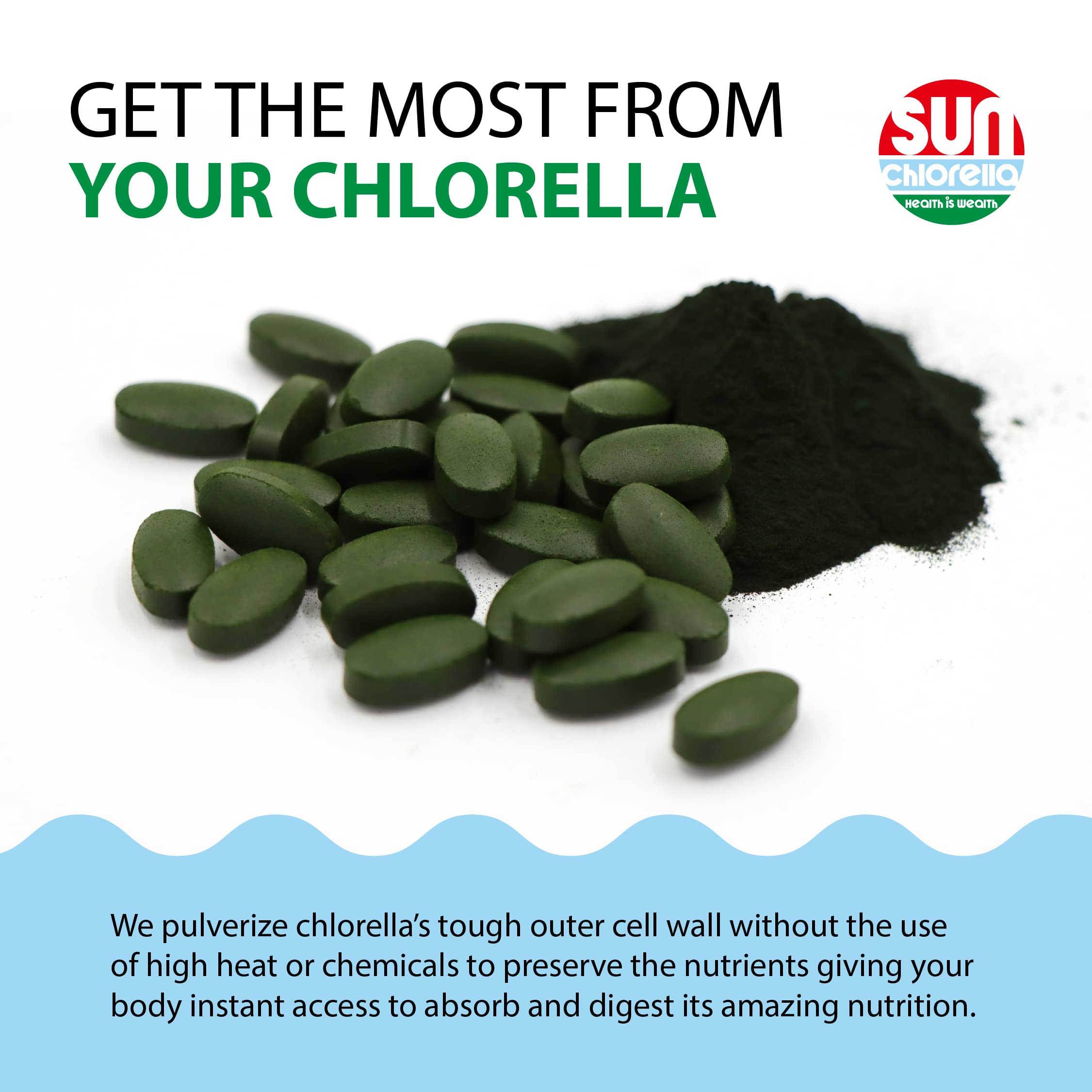Sun Chlorella 500mg Whole Body Wellness Green Algae Superfood Supplement - Immune Defense, Gut Health, Natural Purification, Energy Boost