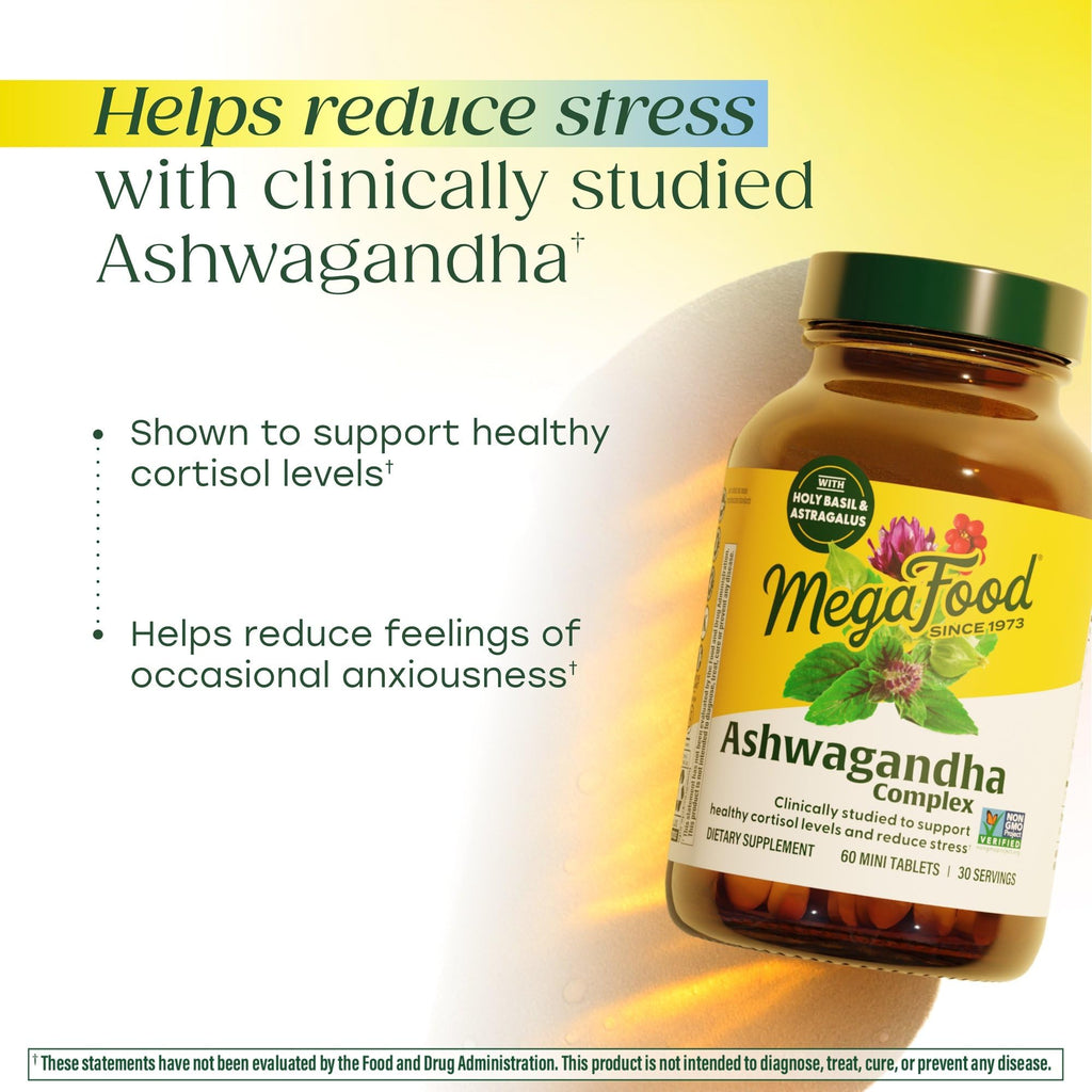 MegaFood Ashwagandha Complex (Formerly Stress Protect) - Ashwagandha Supplements Astragalus Root & Holy Basil - Vegetarian, Gluten Free, Cortisol Supplement - 60 Mini Tablets, 30 Servings MegaFood Au supplements