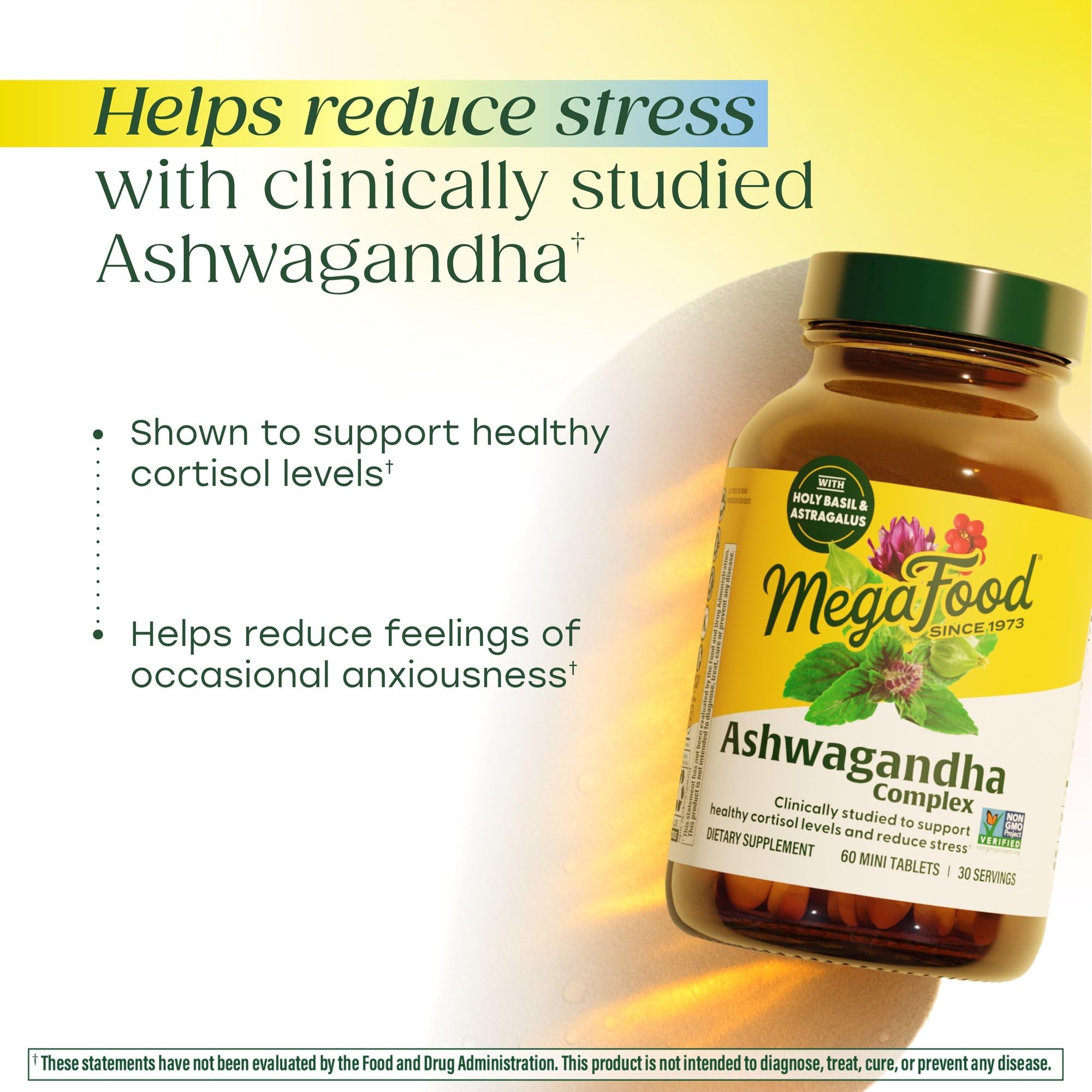 MegaFood Ashwagandha Complex (Formerly Stress Protect) - Ashwagandha Supplements Astragalus Root & Holy Basil - Vegetarian, Gluten Free, Cortisol Supplement - 60 Mini Tablets, 30 Servings MegaFood Au supplements