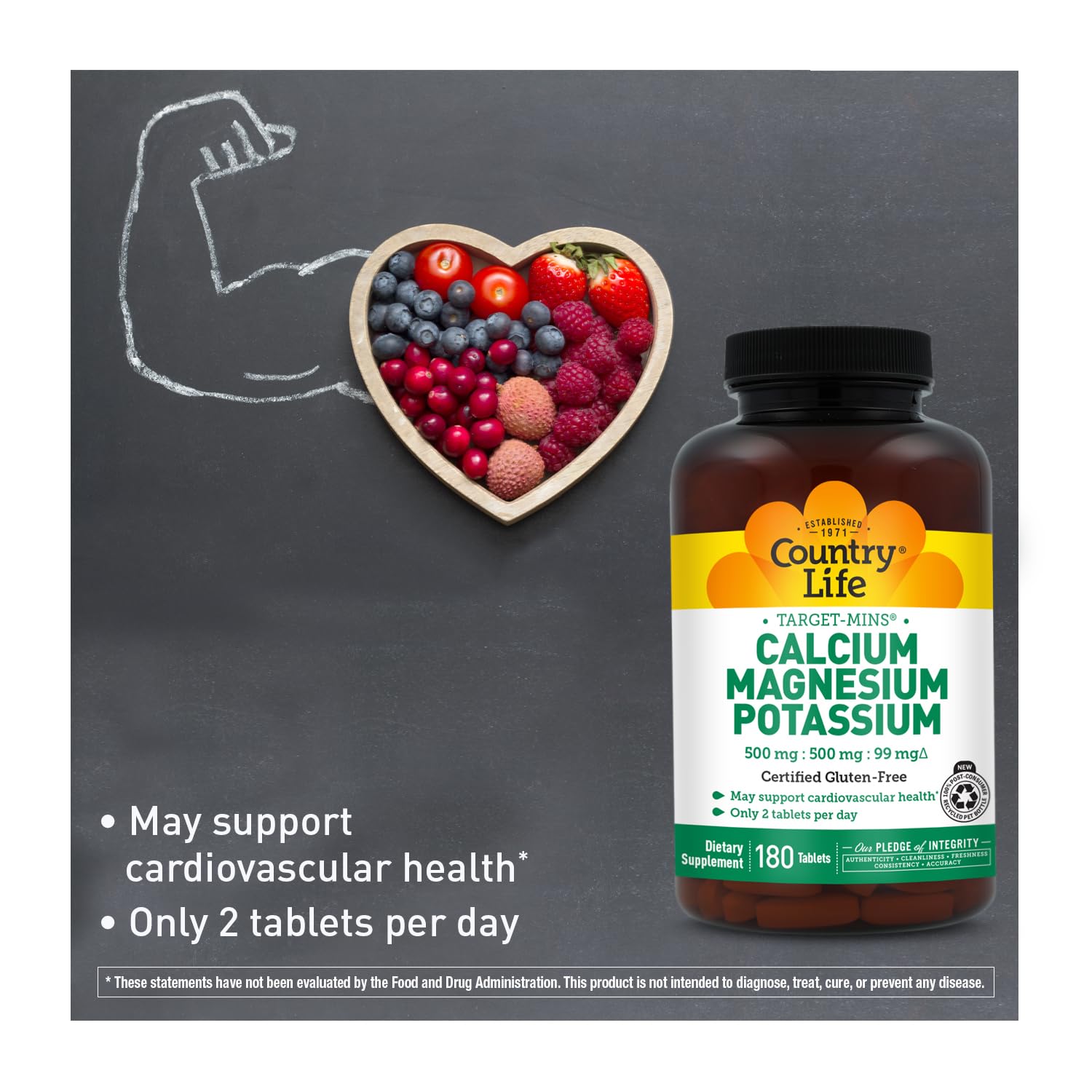 Country Life Target Mins - Calcium Magnesium Potassium Bone & Heart Health Supplement, 1000mg Calcium, 500mg Magnesium, Supports Calcium Utilization