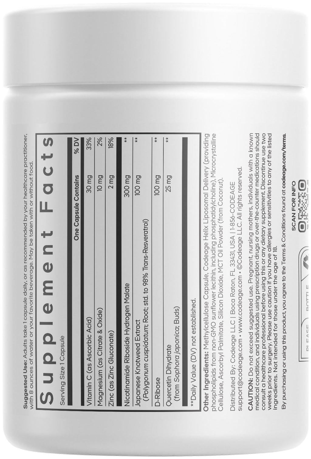Codeage Liposomal NRHM+ Supplement - NRH Hydrogen Malate 300 mg, Resveratrol, D-Ribose & Quercetin - Vitamin C, Magnesium & Zinc - Liposomal Delivery - Non-GMO - 60 Capsules Codeage Au supplements