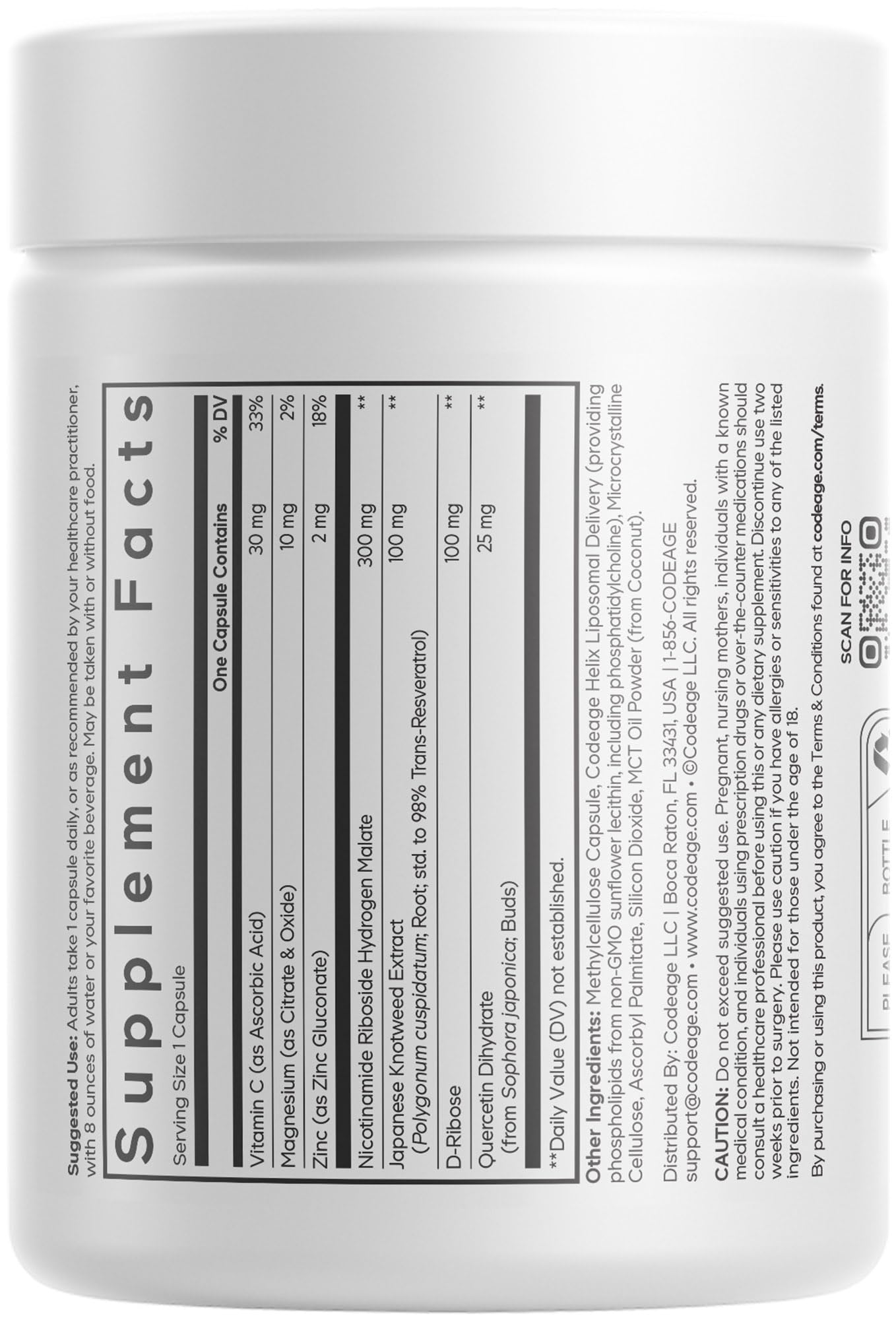 Codeage Liposomal NRHM+ Supplement - NRH Hydrogen Malate 300 mg, Resveratrol, D-Ribose & Quercetin - Vitamin C, Magnesium & Zinc - Liposomal Delivery - Non-GMO - 60 Capsules Codeage Au supplements