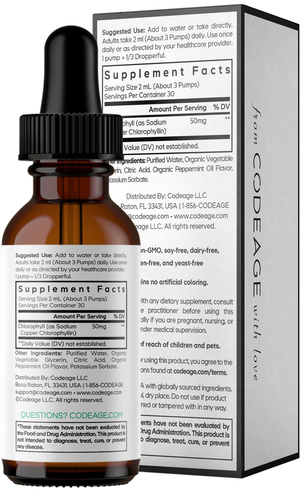 Codeage Chlorophyll Liquid Drops Supplement - Vegan Chlorophyll 50 mg per Serving, Organic Peppermint Flavor Clorofila Drink - Non-GMO, Gluten-Free, Vegan - 2 fl oz Codeage Au supplements