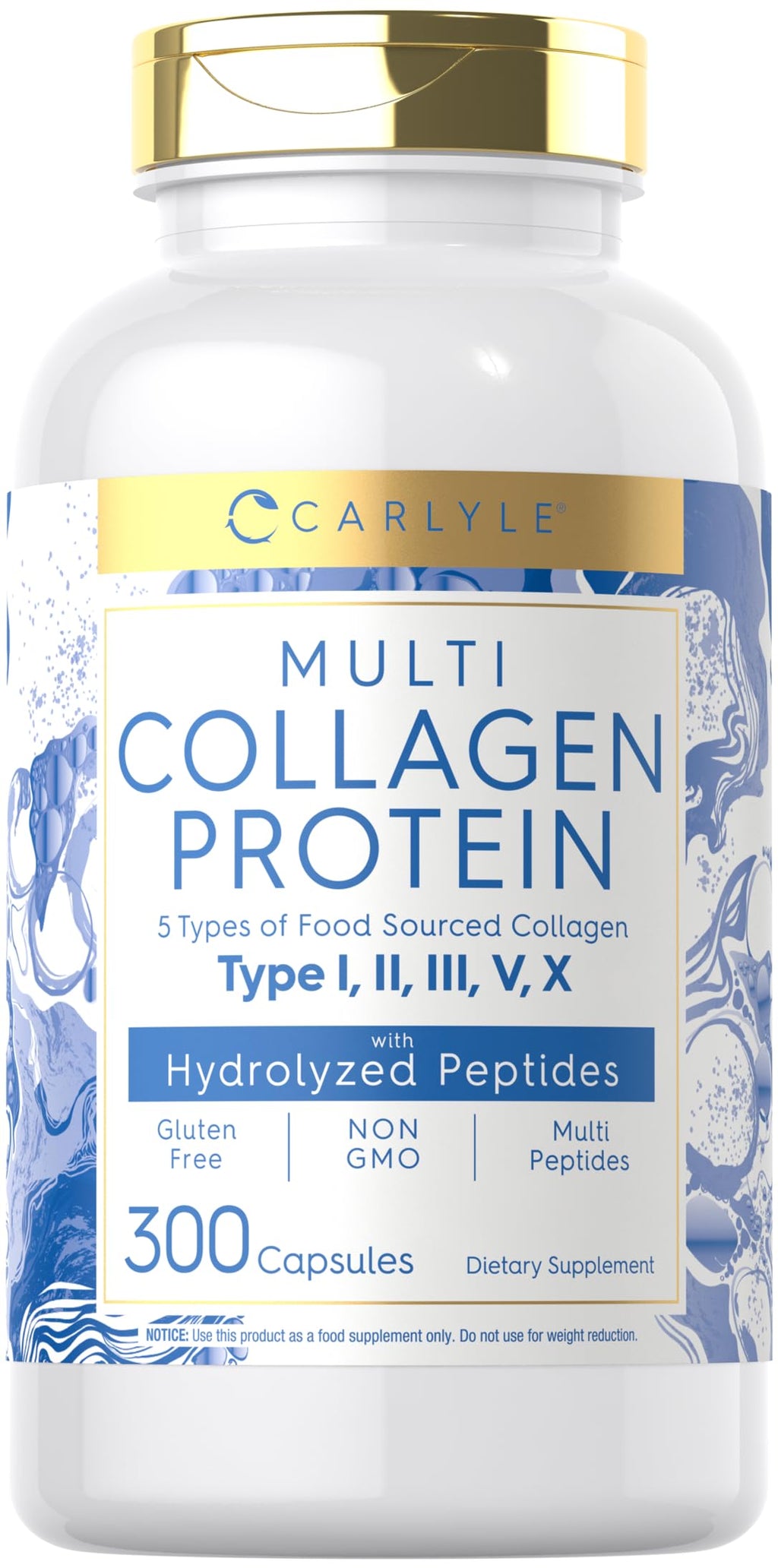 Carlyle Multi Collagen Protein Capsules 2000mg | 300 Count | Type I, II, III, V, X | Collagen Peptide Pills | Keto & Paleo Friendly
