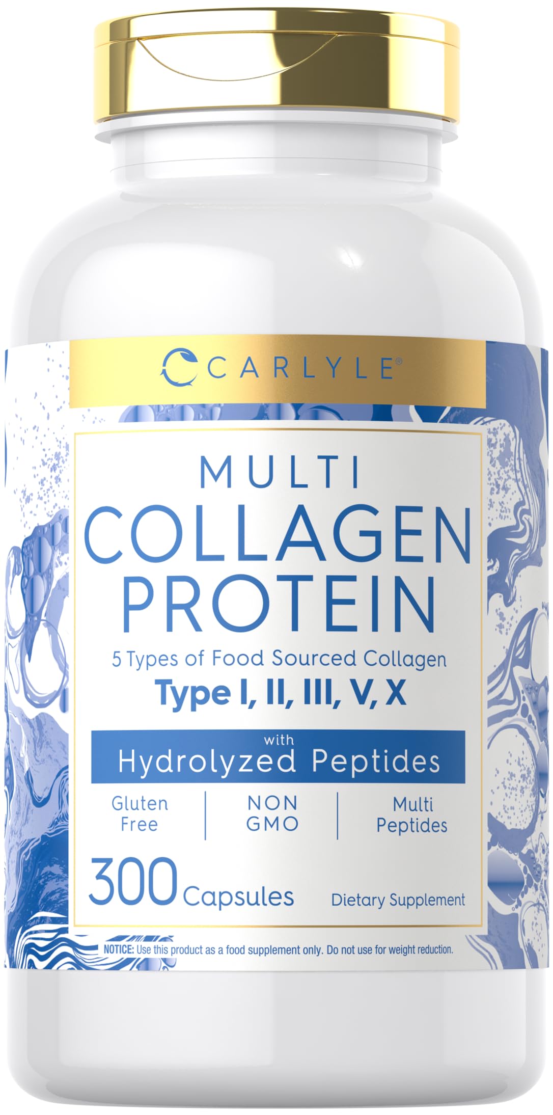 Carlyle Multi Collagen Protein Capsules 2000mg | 300 Count | Type I, II, III, V, X | Collagen Peptide Pills | Keto & Paleo Friendly