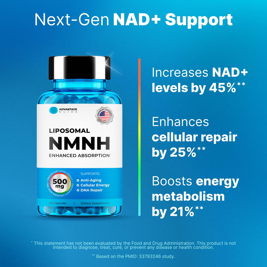 Liposomal NMNH 500 MG - NMN Supplement Alternative - NAD Supplements for Women & Men | Healthy Anti Aging - Cell Support for Energy, Focus & Skin - Advanced NAD+ Resveratrol 3-Party Tested | 1 Pack AdvantageNutra Au supplements