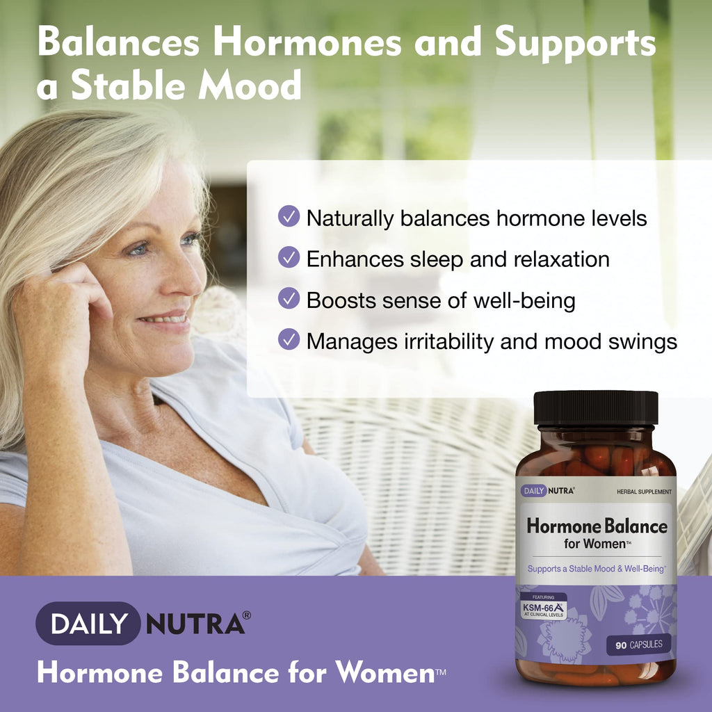 Hormone Balance for Women - Natural Mood Supplement - PMS Relief and Menopause Support | Featuring Clinically Studied KSM-66 Ashwagandha (90 Capsules) DailyNutra Au supplements