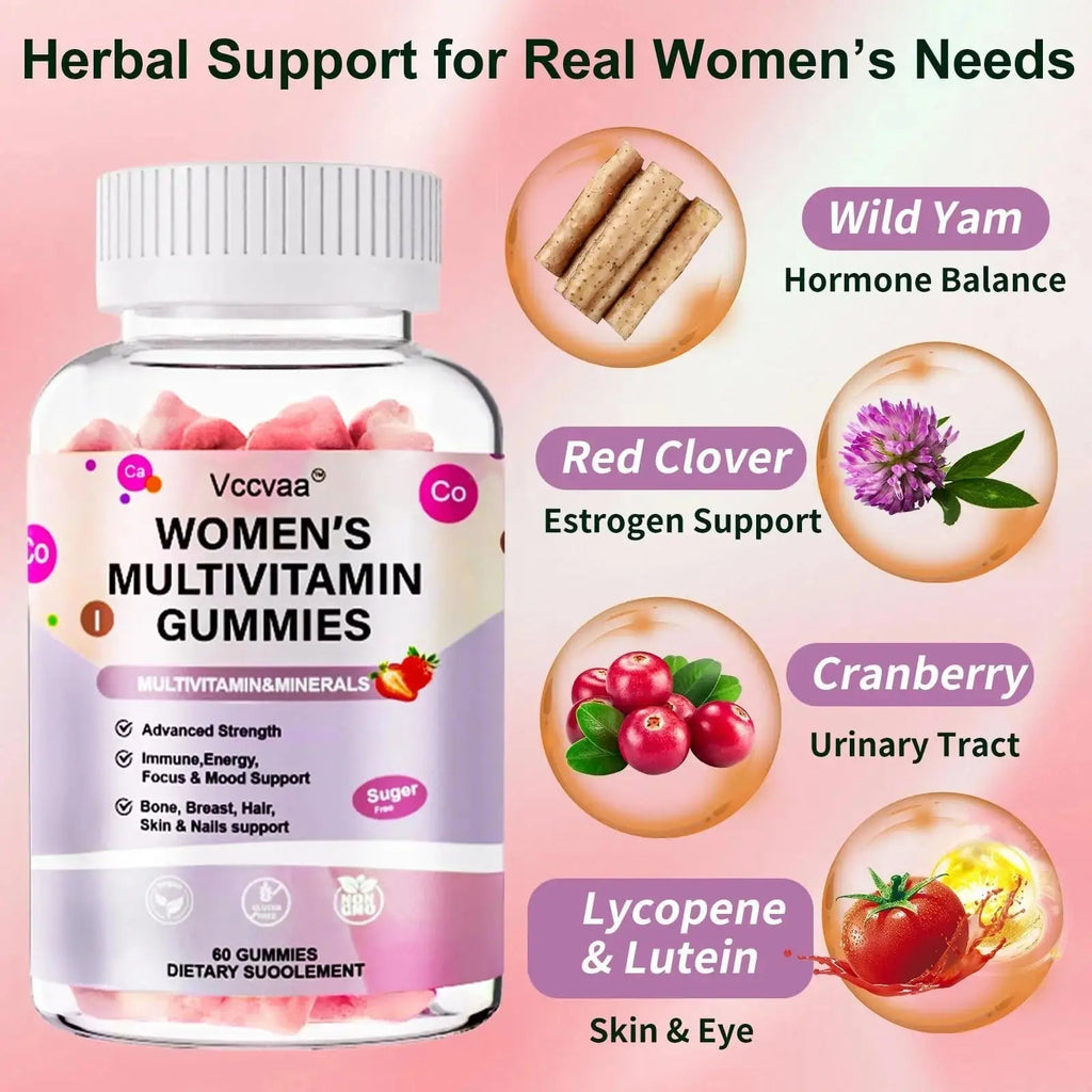 Vccvaa Sugar Free Multivitamin Gummies for Women 14+ with Iron, Inositol, Folate, Vitamins A C D3 E B12 K2, Herbal & Mineral Blend Vccvaa Au supplements