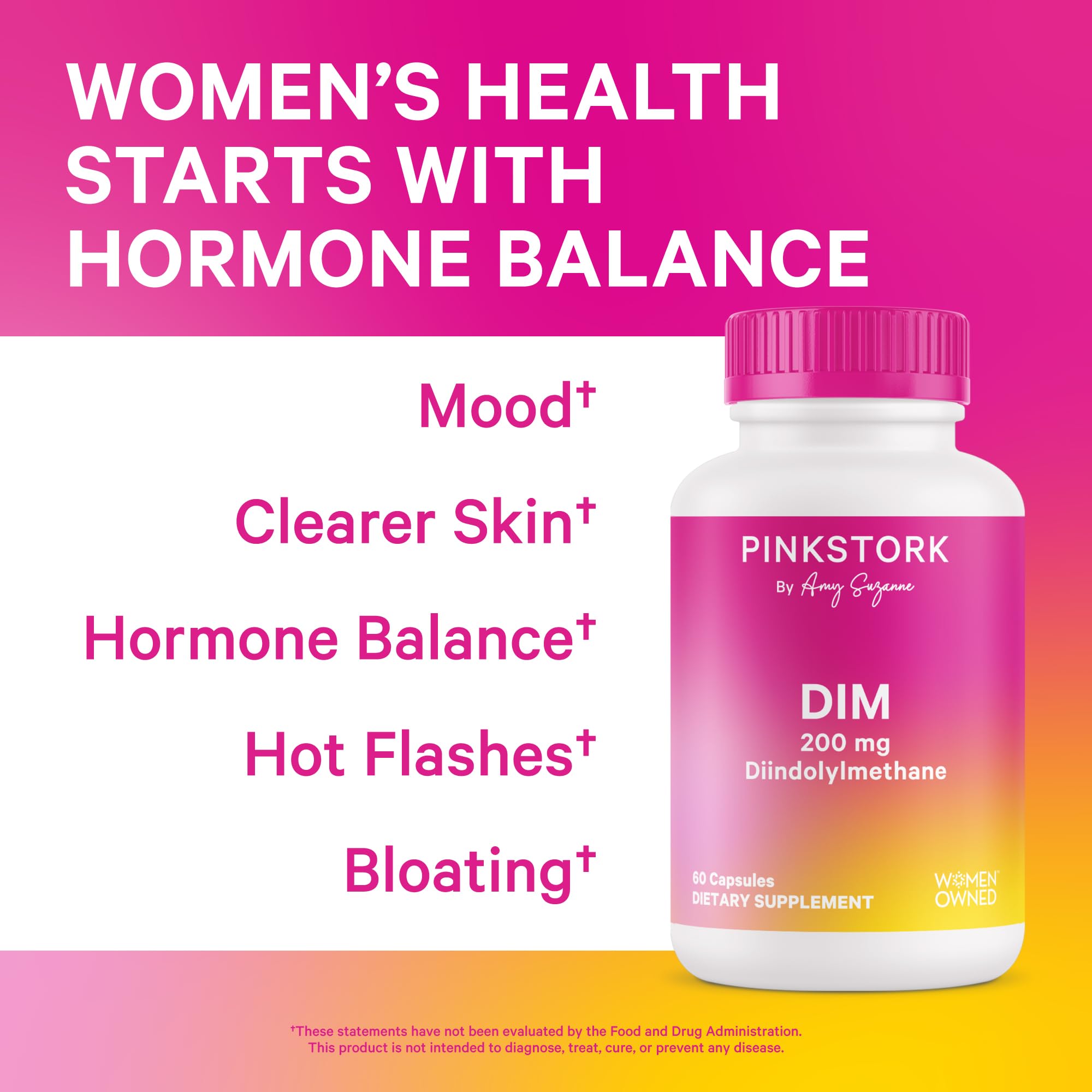 Pink Stork DIM Supplement for Women - Estrogen and Hormone Balance for Menopause, Perimenopause & PMS - DIM 200 mg Plus BioPerine for Mood Support - 60 Day Supply Pink Stork Au supplements