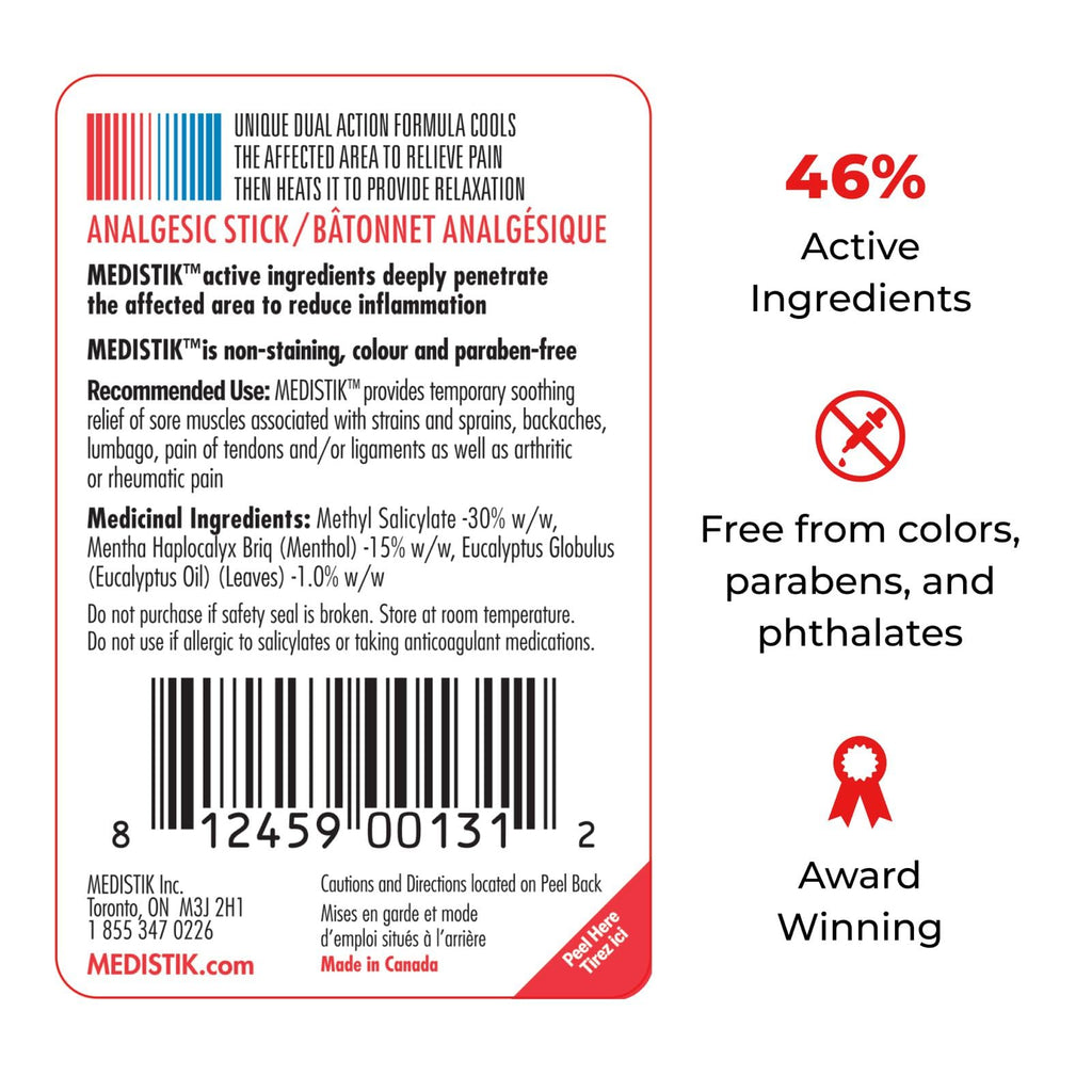 Medistik Extra Strength Pain Relief Stick. Long Lasting Topical Pain Reliever for Backache, Muscle & Joint Pain, 58g (One Pack) Medistik Au supplements