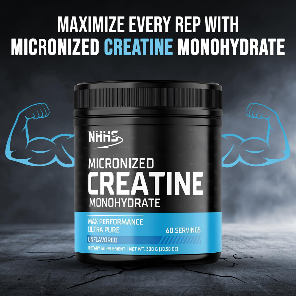 NHHS Micronized Creatine Monohydrate – Supports Strength & Muscle Performance | Ultra-Pure, Unflavored, 60 Servings, 300 Grams – Made in USA, Gluten-Free, Non-GMO NHHS Au supplements