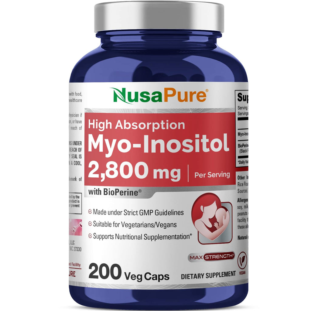 NusaPure Myo-Inositol - Suitable for Vegetarian/Vegan, Non - GMO - 2800mg, 200 Capsules NusaPure Au supplements