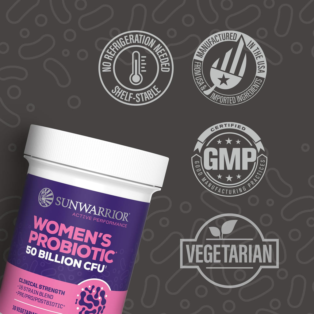 Probiotic for Gut Health 50 Billion CFU Probiotics Supplement Capsules 16 Strains Prebiotics, Postbiotics for Women Gut Immune Colon Health Energy Endurance Support Soy-Free Non-GMO 30 Capsule Serving Sunwarrior Au supplements
