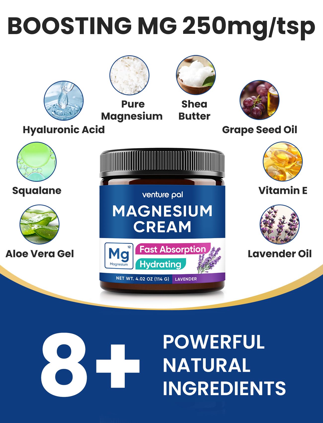 Venture Pal Topical Magnesium Cream, Fast-Absorbing Magnesium Moisturizing Lotion with Coconut Oil