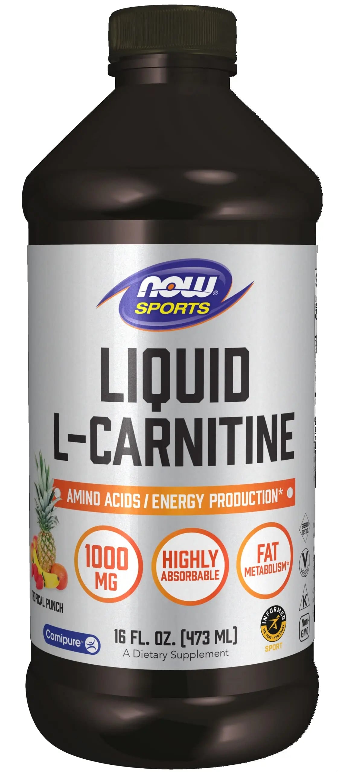 NOW Sports Nutrition, L-Carnitine Liquid 1,000 mg, Highly Absorbable, Tropical Punch NOW Au supplements