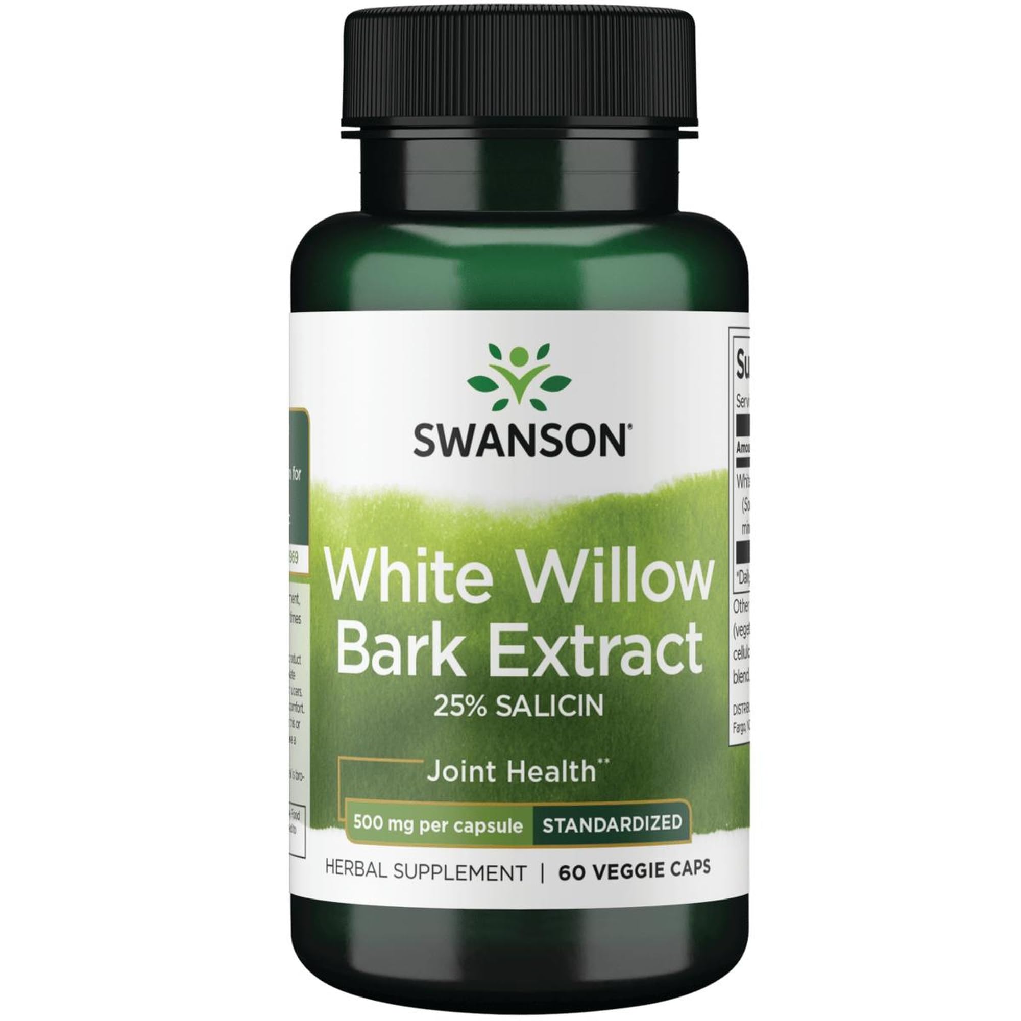 Swanson Maximum Strength White Willow Bark Extract-Promotes Joint Support & Muscle Relief-Standardized to 25% Salicin-Natural Supplement with No Stomach Irritation (60 Veggie Caps, 500mg Each) Swanson Au supplements