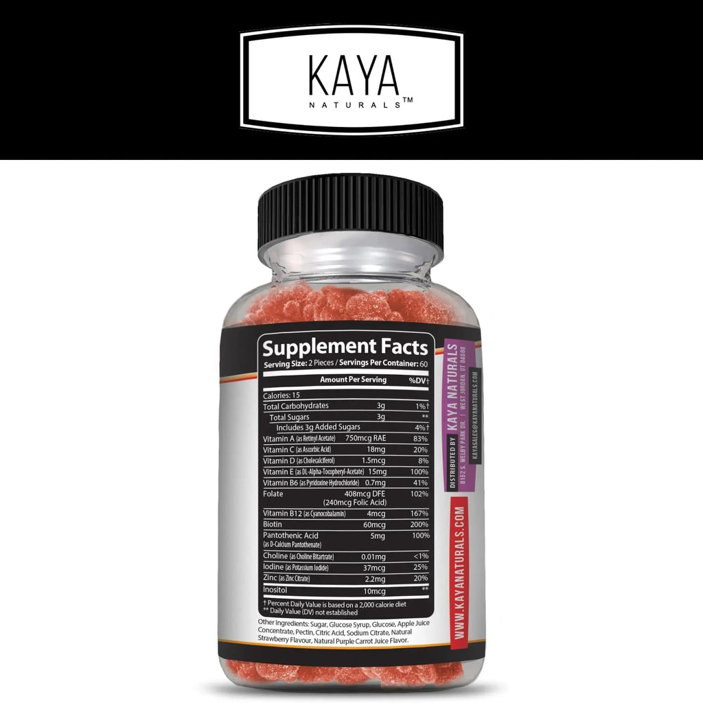 Kaya Naturals Adult Multi Vitamin Gummy, 120 Count, Biotin, Vitamin A, B-12, C & E, Including Zinc, Folic Acid, Strawberry Flavor (120 Gummies) Kaya Naturals Au supplements