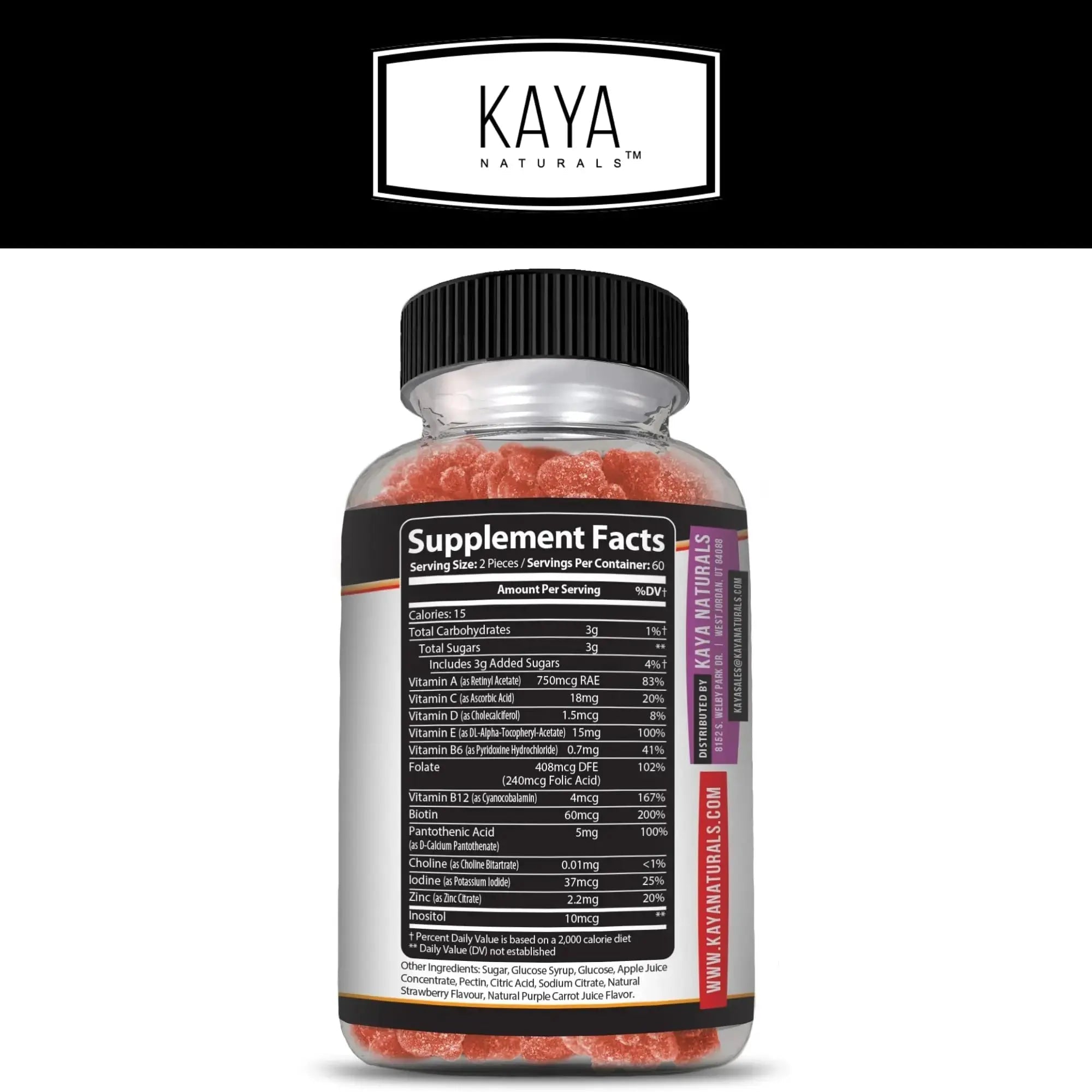 Kaya Naturals Adult Multi Vitamin Gummy, 120 Count, Biotin, Vitamin A, B-12, C & E, Including Zinc, Folic Acid, Strawberry Flavor (120 Gummies) Kaya Naturals Au supplements