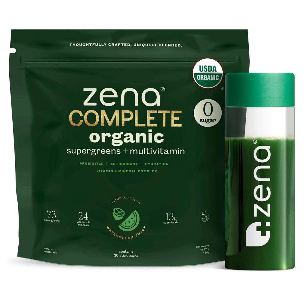 Zena Complete Organic Super Greens Powder & Multivitamin, 90+ Supergreens, Fruits, Veggies, Pre & Probiotics, Watermelon Citrus Flavor Zena Nutrition Au supplements