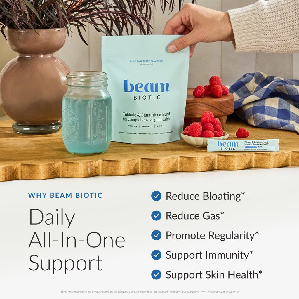 Beam Biotic Probiotics for Women – Gut Health & Digestive Health Powder with Pre, Pro & Postbiotics + Glutathione, Daily Probiotic Drink for Bloating Relief & Gut Balance