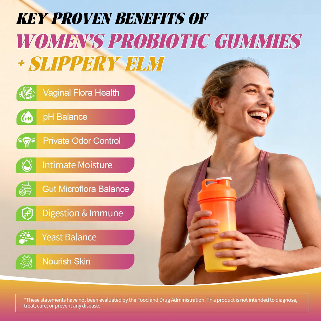 Totaria Sugar Free Probiotics for Women, Feminine Balance Gummies, 50 Billion CFU Vaginal Probiotic Prebiotic w/Slippery Elm, Cranberry, for Vaginal, Urinary Tract
