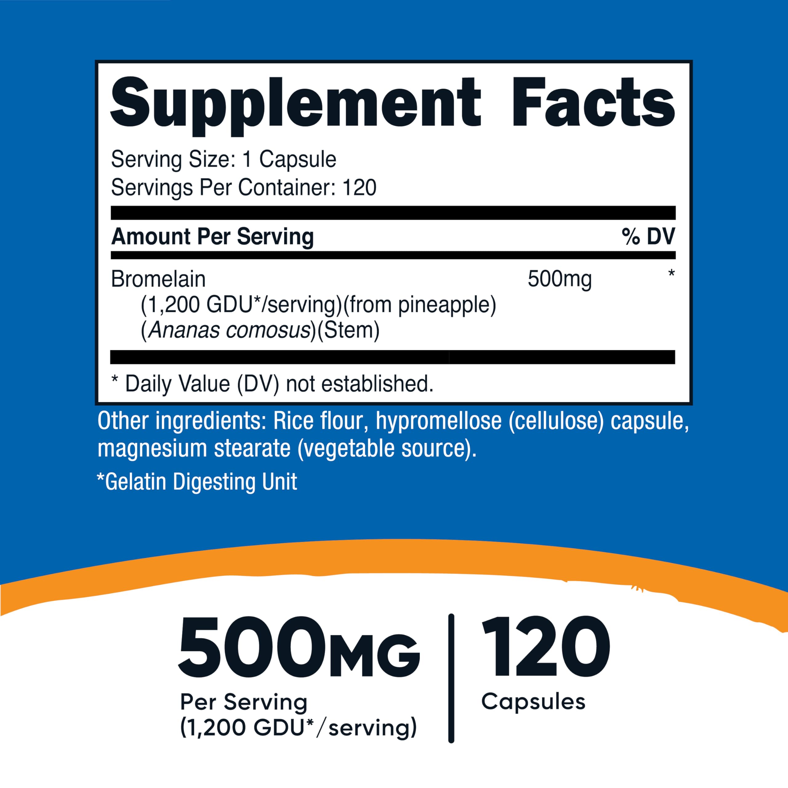 Nutricost Bromelain 500mg, 120 Vegetarian Capsules - Bromelain (1200 GDU), Non-GMO, Gluten Free