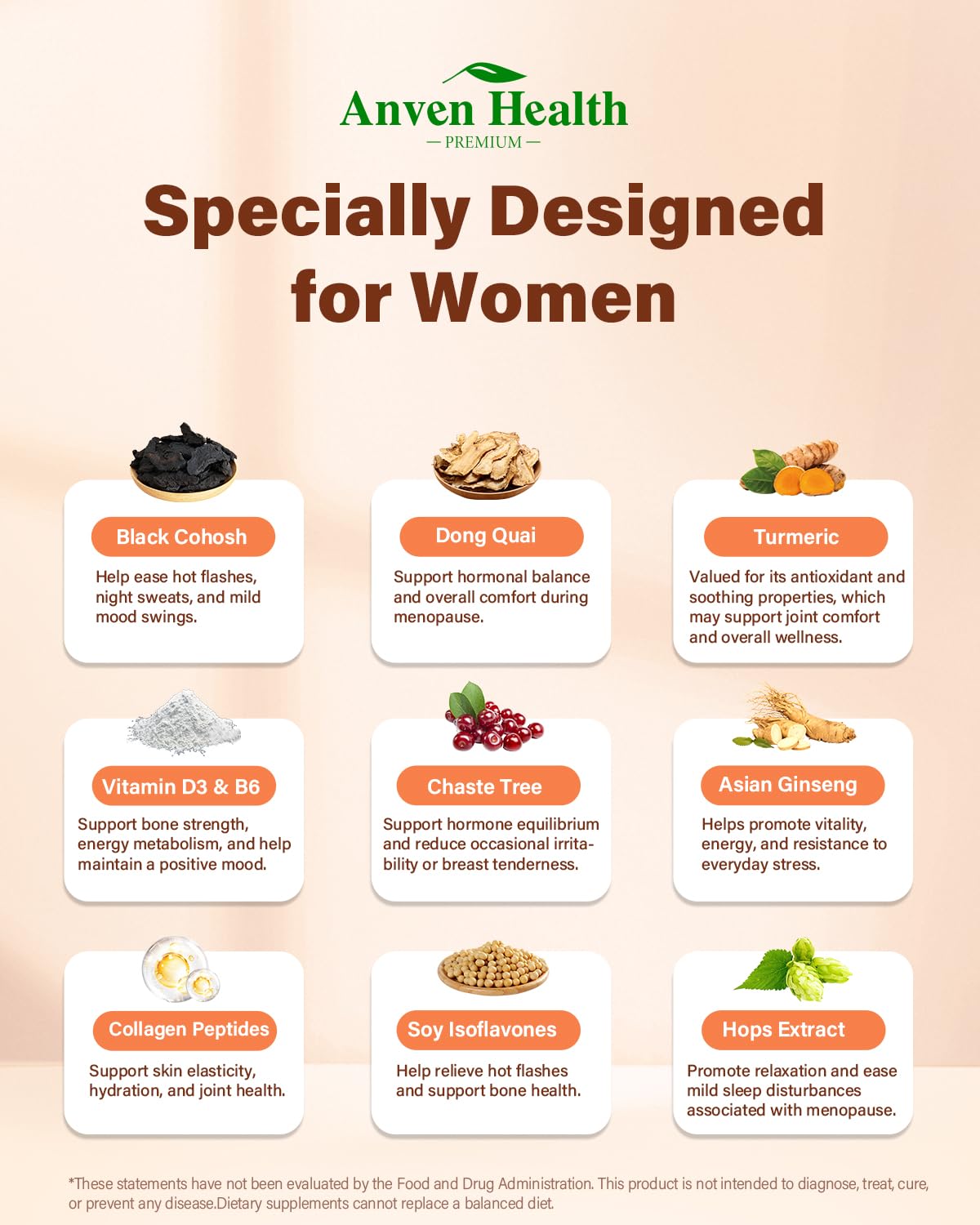 Anven Health Menopause Supplements for Women, Vitamin D3 & B6, Menopause Relief Probiotics Supports Hot Flashes, Night Sweats, Bloating & Gut Health with Black Cohosh, Herbs, Collagen | 60 Veggie Caps Anven Health Au supplements