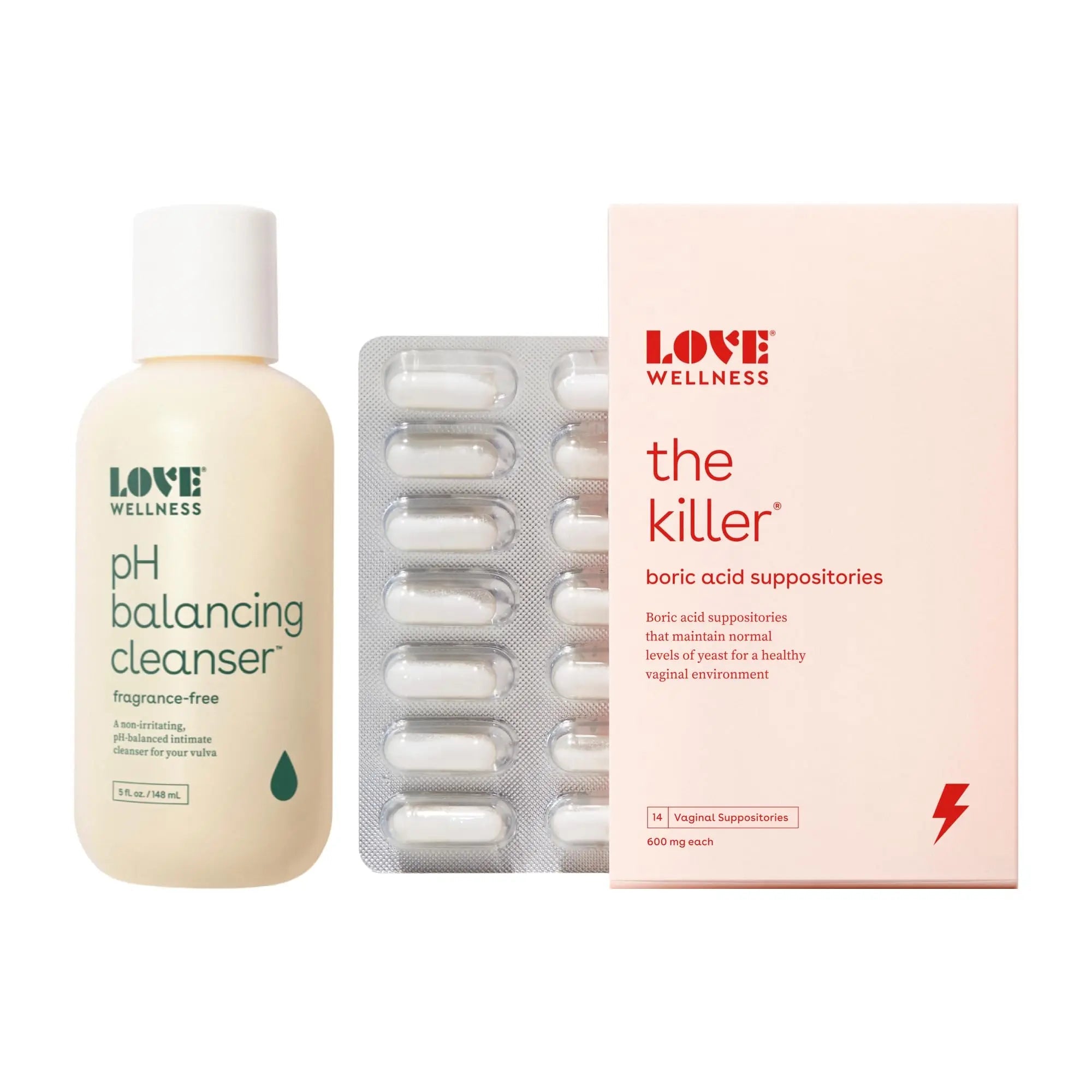 Love Wellness pH Balancing Cleanser & The Killer | Boric Acid Suppositories & Feminine Wash Love Wellness Au supplements
