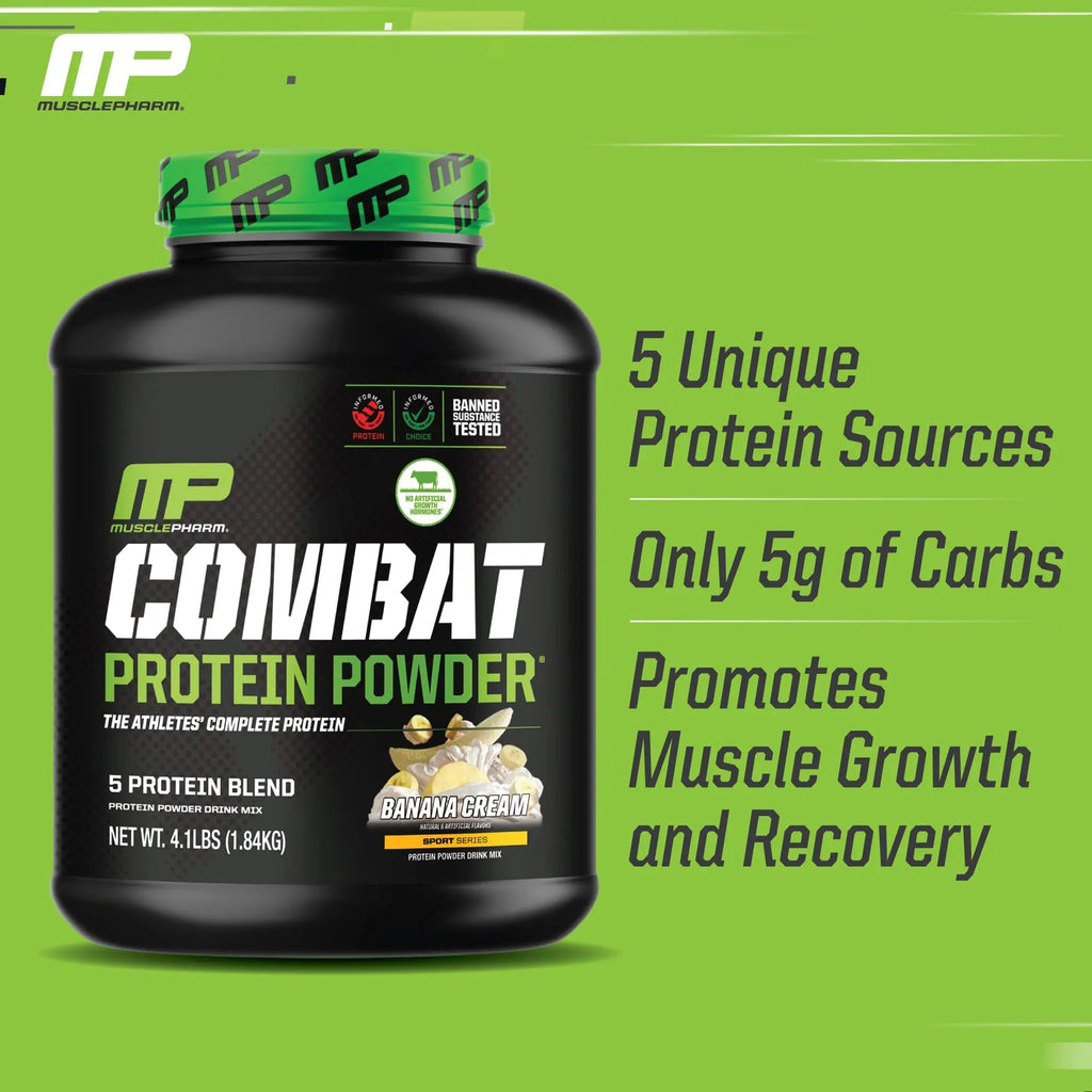 MusclePharm Combat Protein Powder, Banana Cream - 4 lb - Gluten Free - 52 Servings Muscle Pharm Au supplements