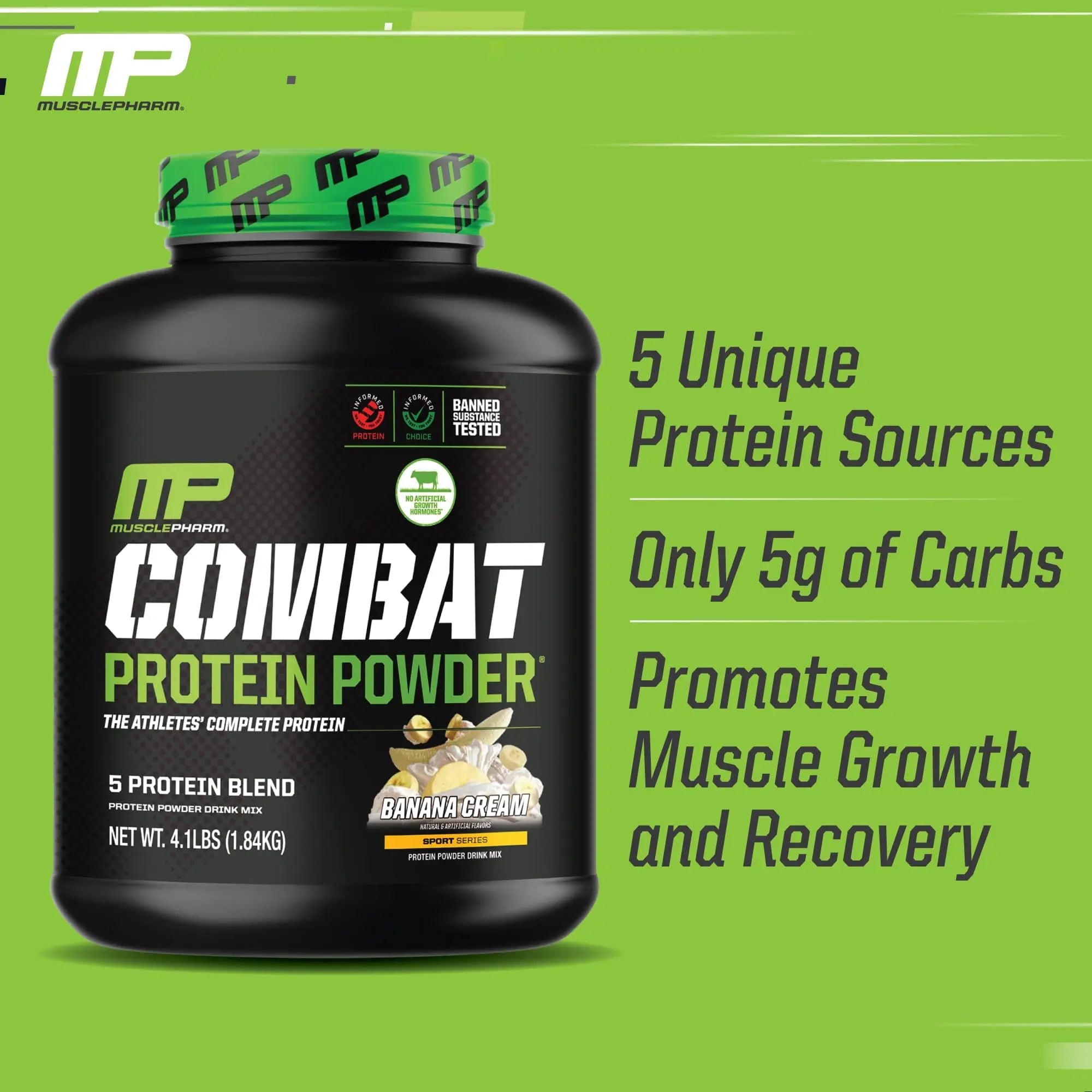 MusclePharm Combat Protein Powder, Banana Cream - 4 lb - Gluten Free - 52 Servings Muscle Pharm Au supplements