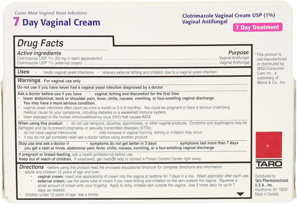 Taro Clotrimazole 7 Vaginal Cream 45 g (Pack of 6) TARO Au supplements