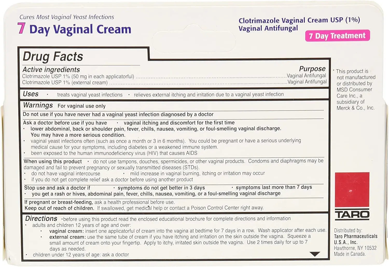 Taro Clotrimazole 7 Vaginal Cream 45 g (Pack of 8) TARO Au supplements