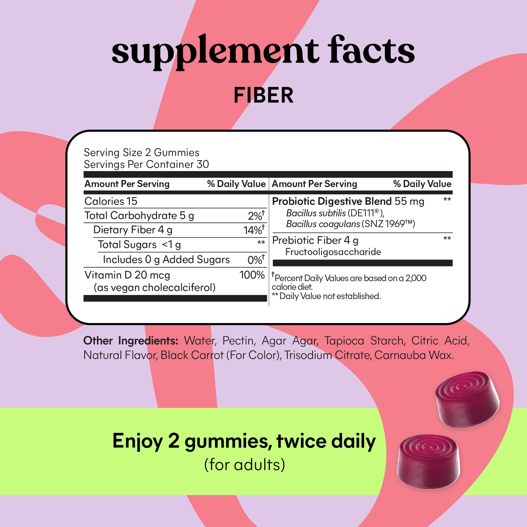 Lemme Fiber & Probiotic Gummies for Adults, Promotes Regularity & Digestive Health, No Sugar Added Strawberry Flavor, 4g Prebiotic Fiber & Clinically
