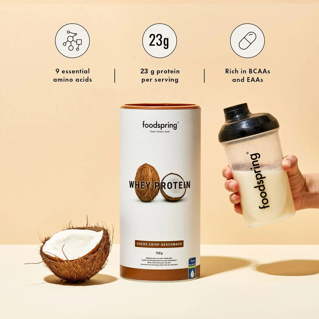 foodspring Whey Protein Powder Coconut – with 23g Protein for Muscle Building, Perfect Solubility, Made from Pasture Milk, Rich in BCAAs & EAAs - 750g foodspring Au supplements